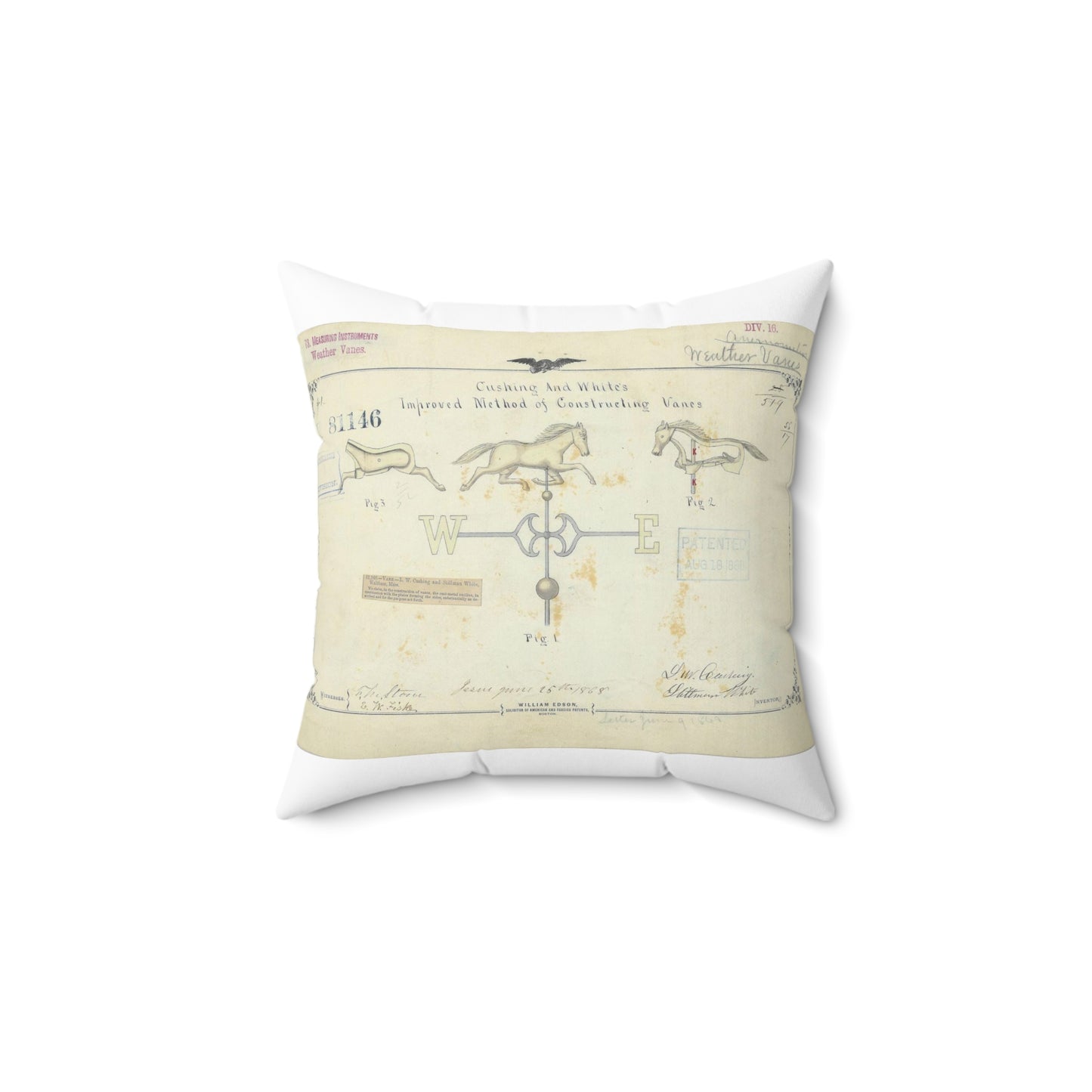 Patent drawing - Drawing of an Improved Method of Constructing Vanes Public domain image Decorative Accent Square Pillow