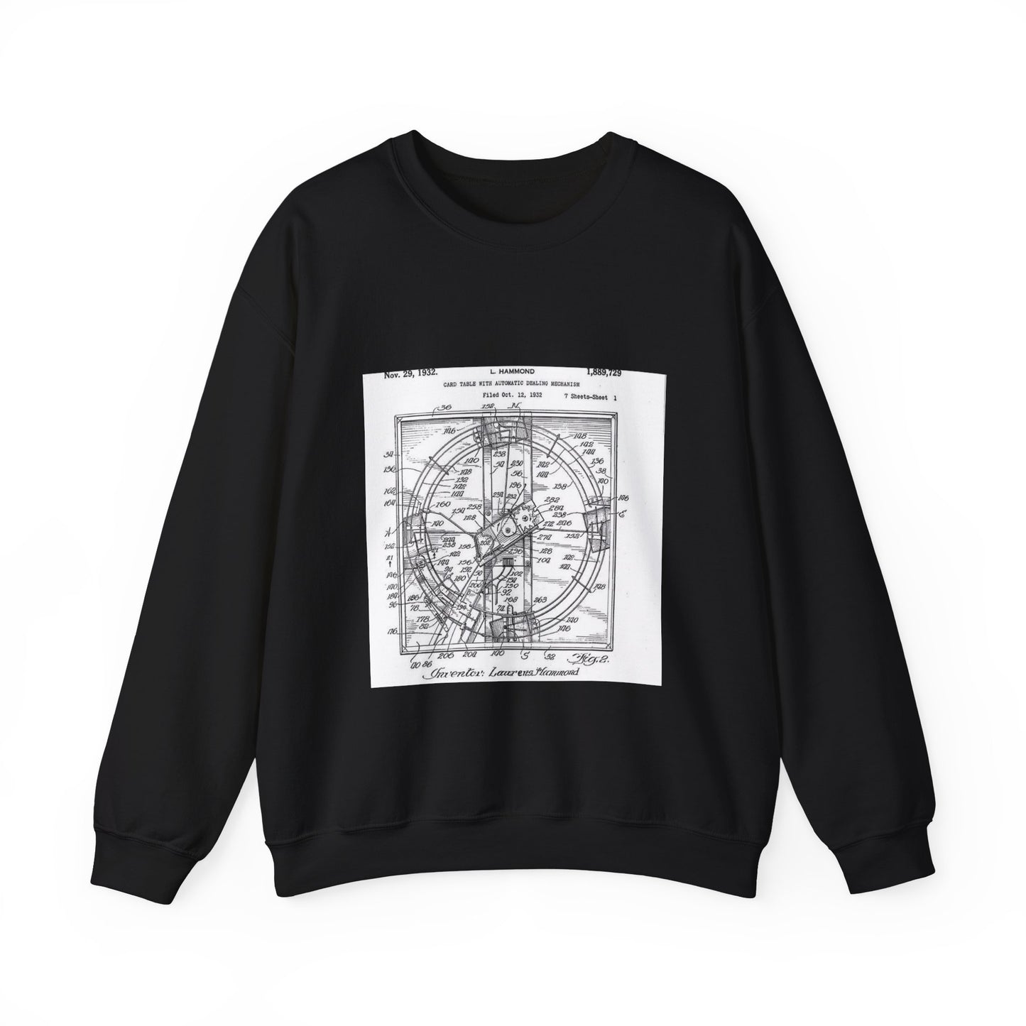 Patent drawing - Hammond card table mechanism - . Public domain image Black Heavy Blend Adult Crew Neck SweatShirt