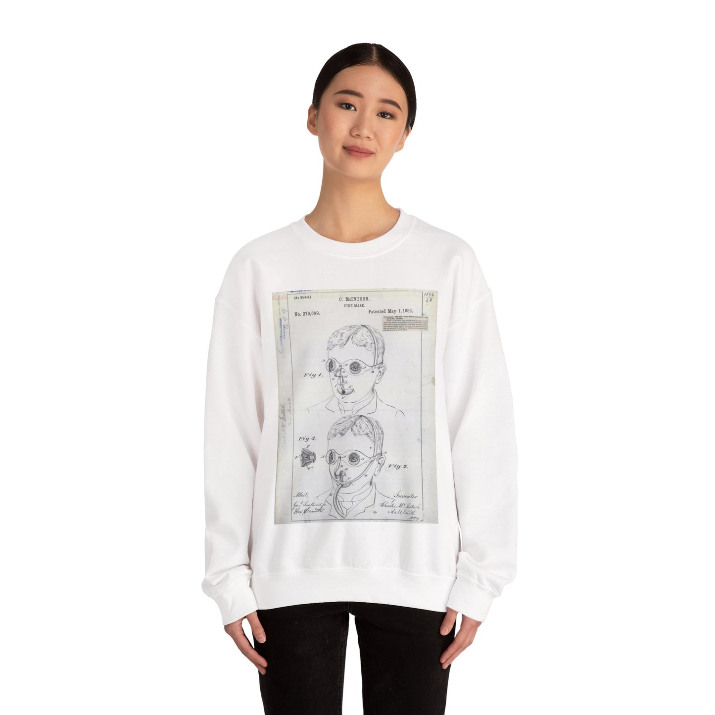 Patent drawing - for C. McIntosh's Fire Mask Public domain image White Heavy Blend Adult Crew Neck SweatShirt