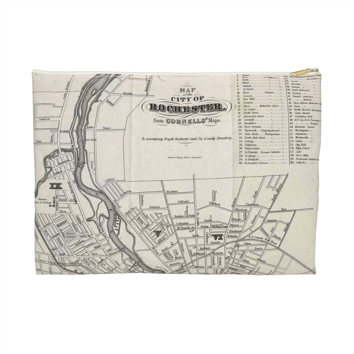 Map of the city of Rochester : from Cornells' Maps : to accompany Boyd's Rochester and six county directory / Large Organizer Pouch with Black Zipper