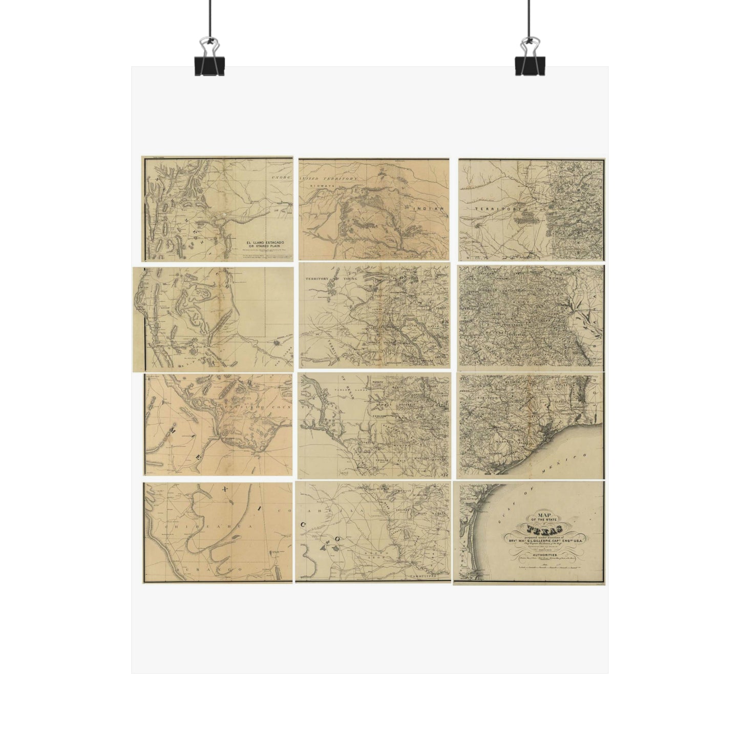 Map of the state of Texas / - Public domain old map High Quality Matte Wall Art Poster for Home, Office, Classroom