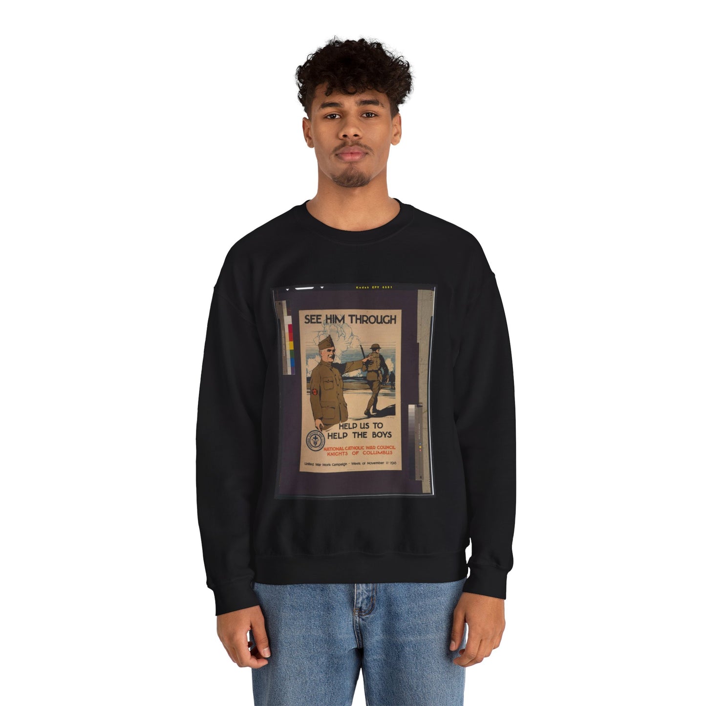 See him through--Help us to help the boys / Burton Rice ; American Lithographic Co., N.Y. Black Heavy Blend Adult Crew Neck SweatShirt