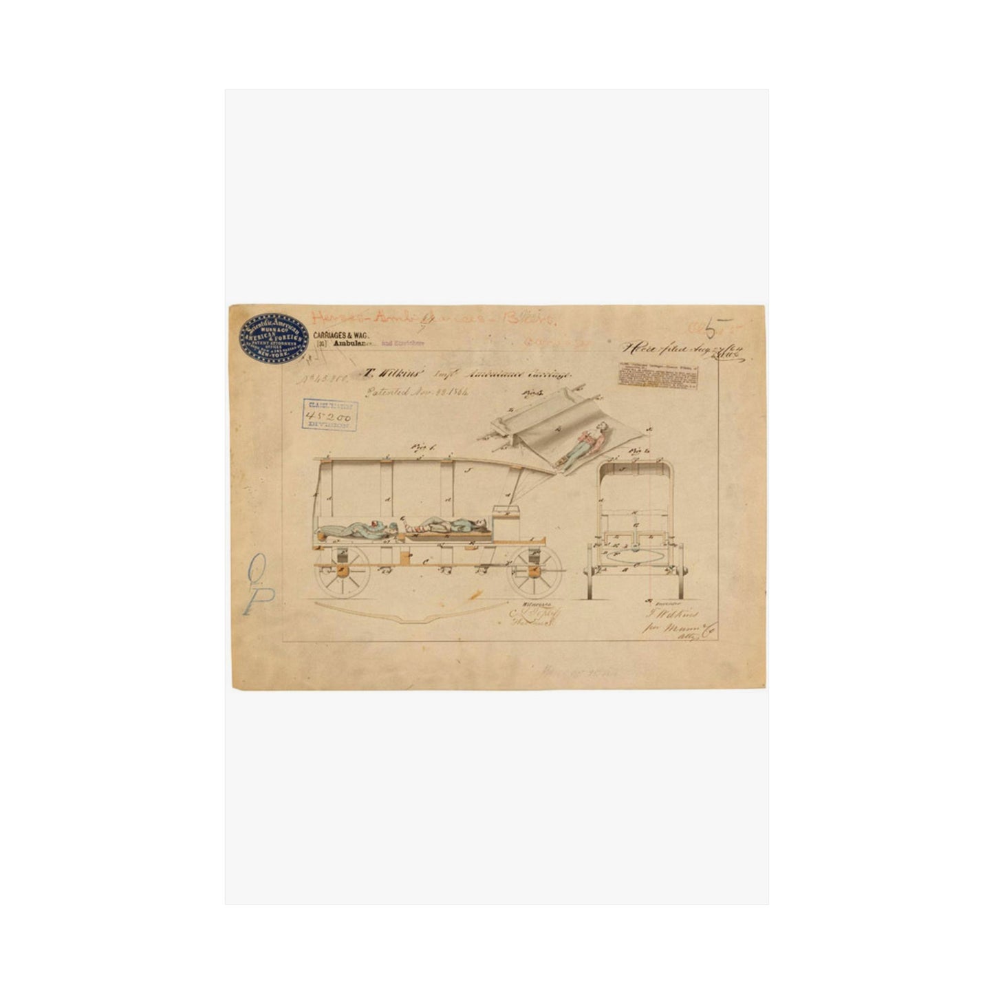 Patent drawing - Drawing of Improved Ambulance Carriage Public domain image High Quality Matte Wall Art Poster for Home, Office, Classroom