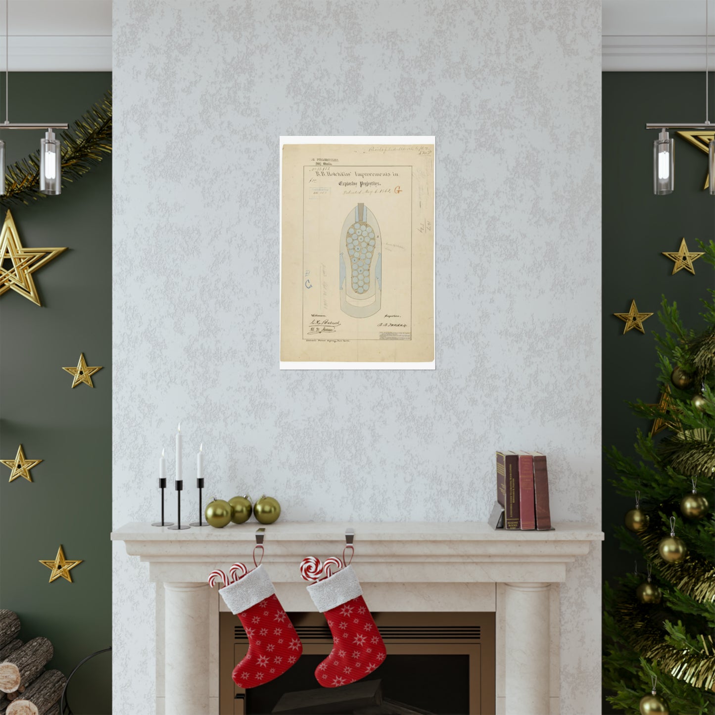 Patent drawing - Drawing of Improvements in Explosive Projectiles Public domain image High Quality Matte Wall Art Poster for Home, Office, Classroom