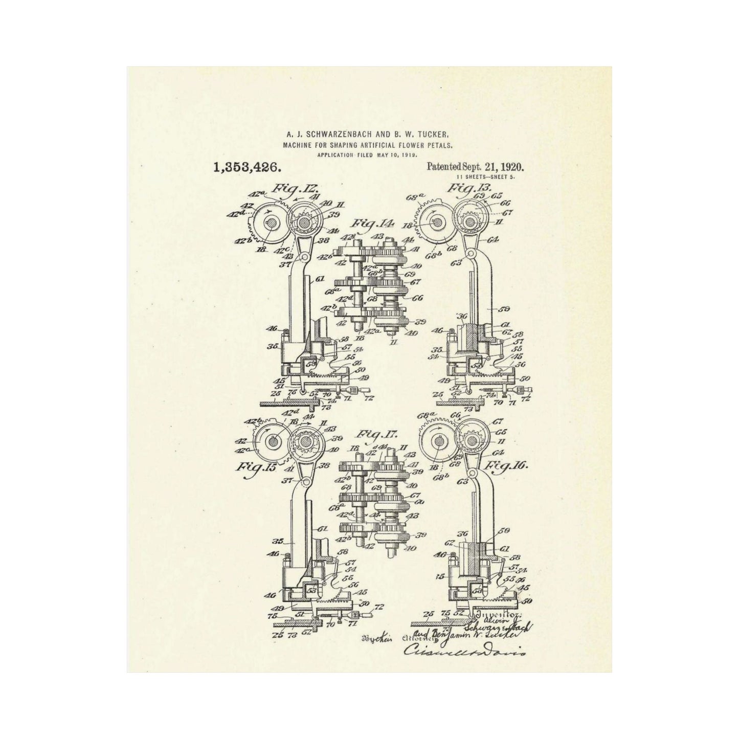 Patent Case File No. 1,353,426, Machine for Shaping Artificial-Flower Petals, Inventor(s)- Alwin J. Schwarzenbach and Benjamin W. Tucker. - DPLA - 73ca175439733b642c8783cdd58e8940 (page 42) High Quality Matte Wall Art Poster for Home, Office, Classroom