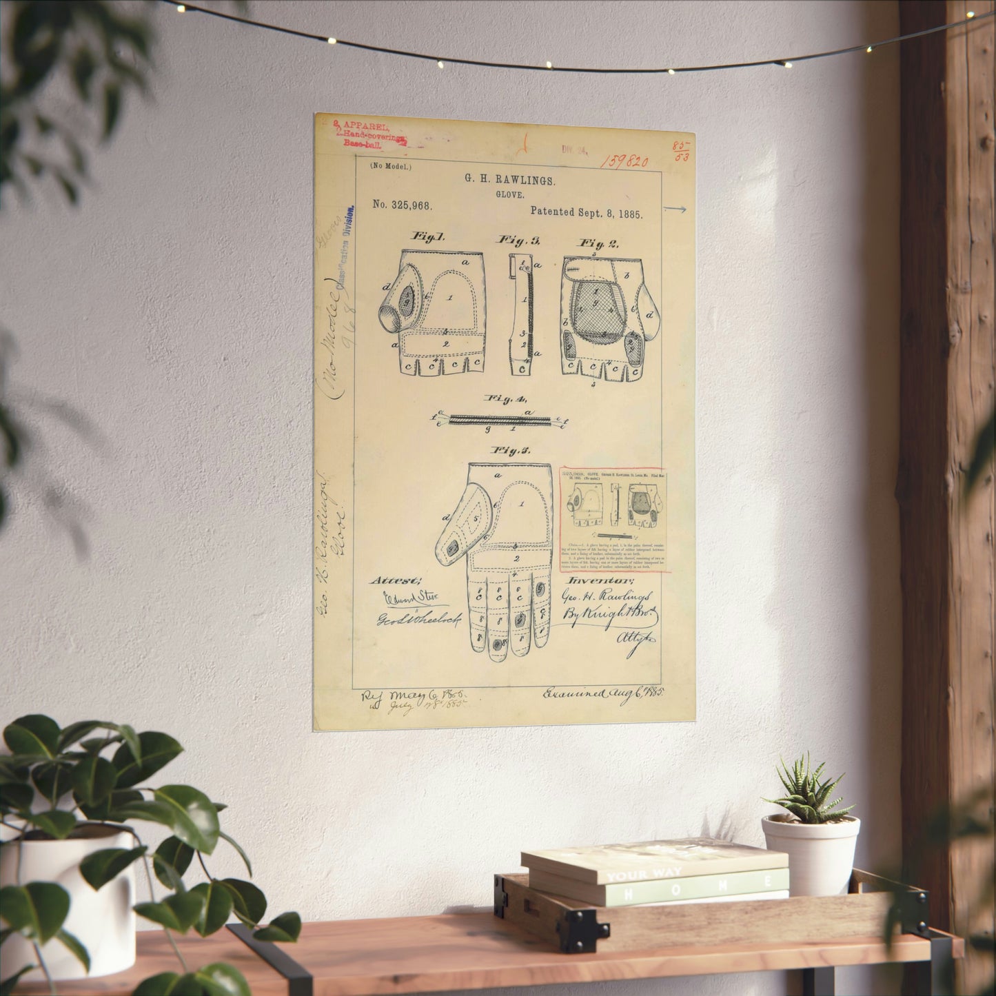 Patent drawing - Drawing for a "Base Ball Glove" Public domain image High Quality Matte Wall Art Poster for Home, Office, Classroom