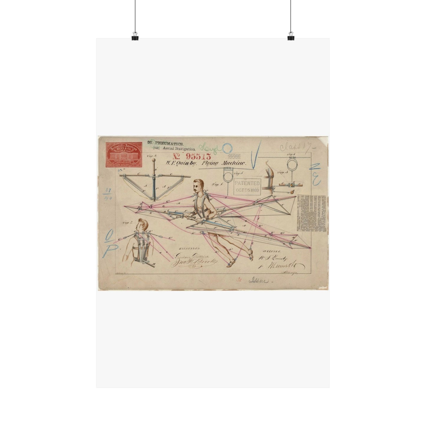 Patent drawing - for a Flying Machine Public domain image High Quality Matte Wall Art Poster for Home, Office, Classroom