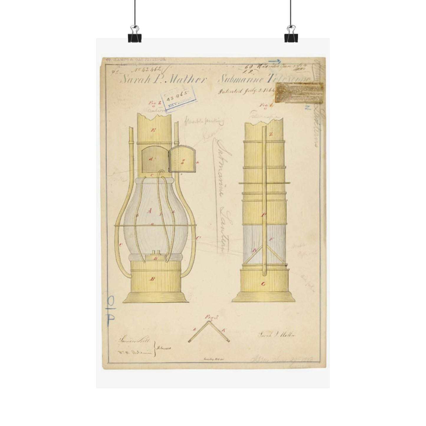 Patent drawing - Drawing of Submarine Telescope Public domain image High Quality Matte Wall Art Poster for Home, Office, Classroom