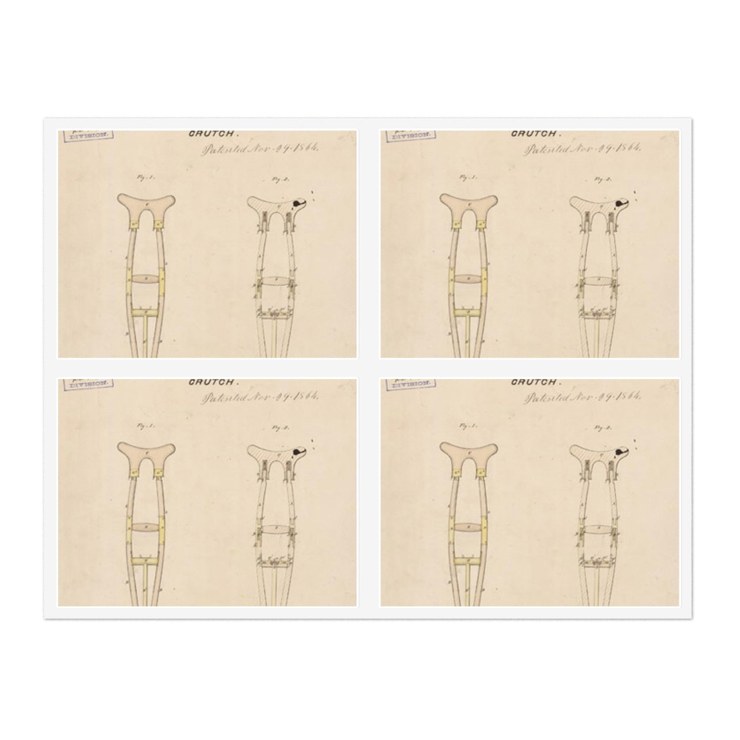 Patent drawing - Drawing of Crutch Public domain image Laminated UV Protective Vinyl Stickers