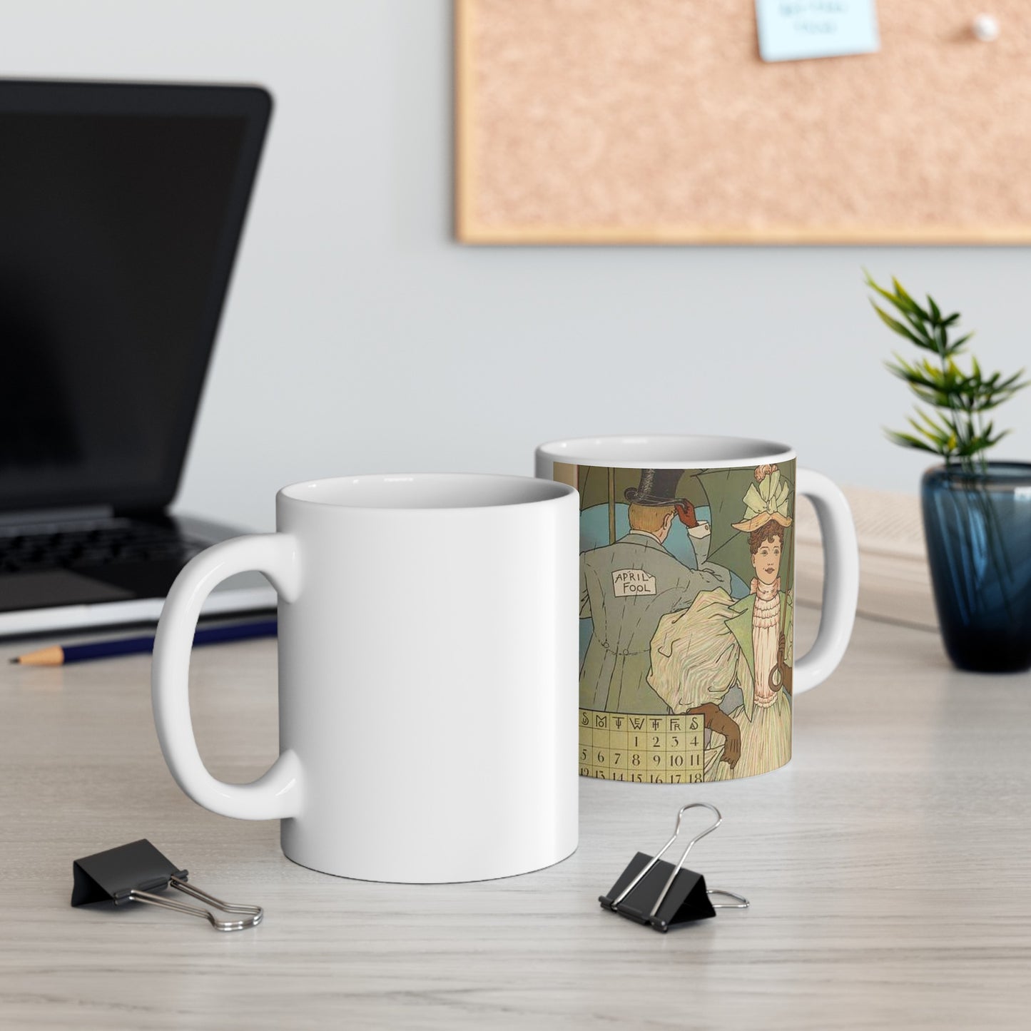 April, Art Nouveau Poster - Art nouveau public domain poster Beautiful Novelty Ceramic Coffee Mug 11oz