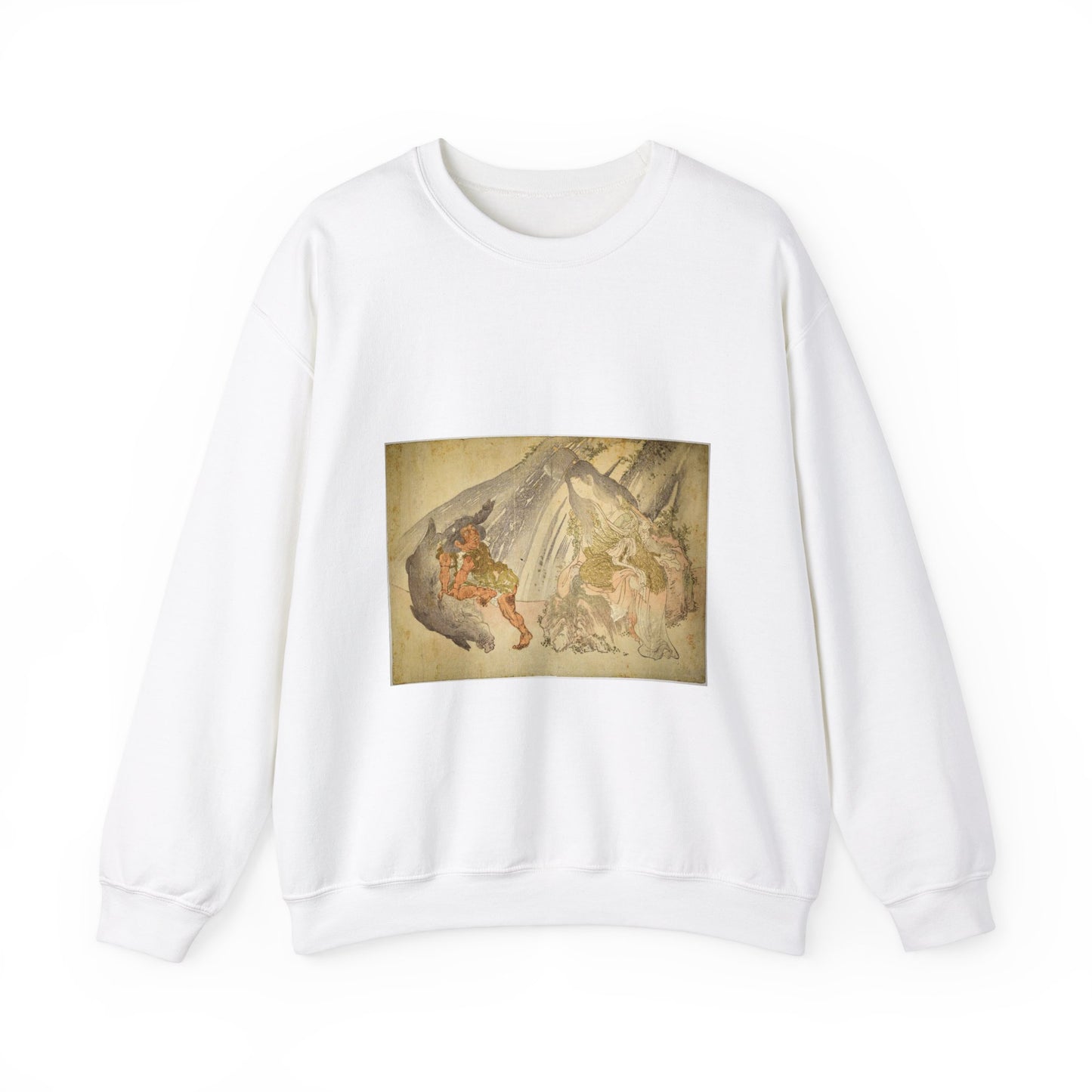 Yamauba watching Kintaro and boar, Kubo Shunman, Kubo Shunman White Heavy Blend Adult Crew Neck SweatShirt