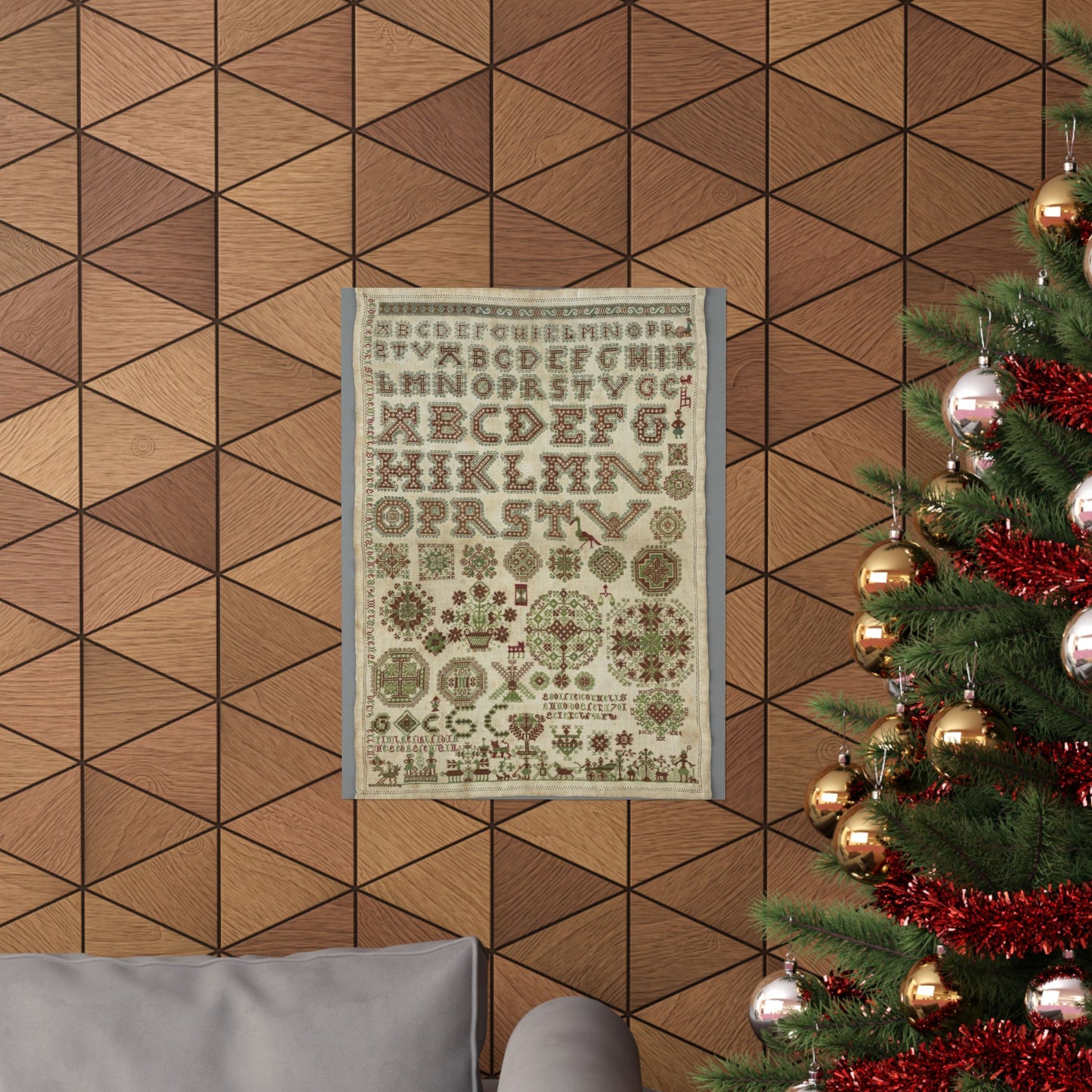 Signed and Dated Linen Sampler with Silk Embroidery High Quality Matte Wall Art Poster for Home, Office, Classroom