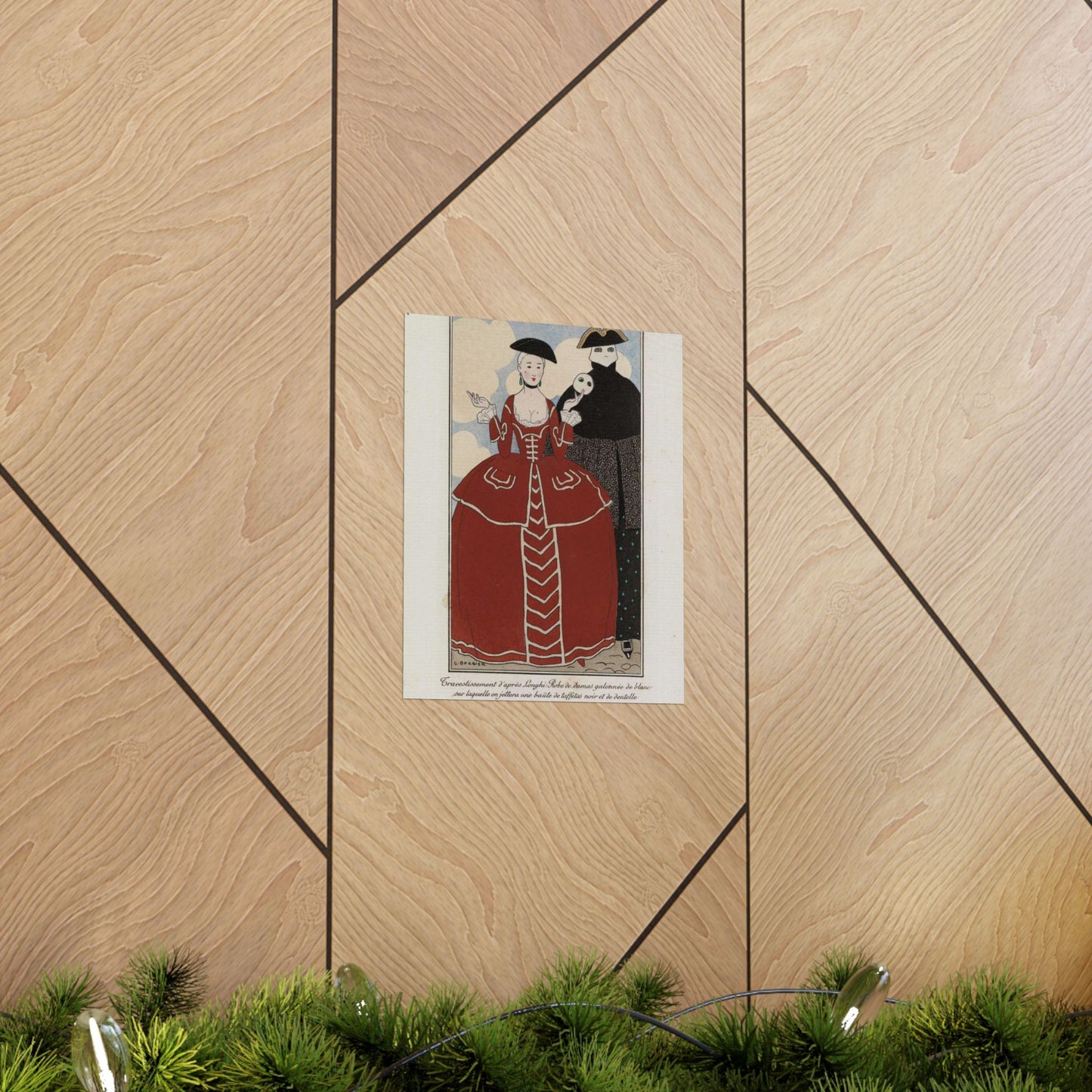 Fancy dress (Travestissement d'aprés Longhi - Robe de damas galonnée de blanc sur laquelle on jettera une baiite de taffetas noir et de dentelle) (CBL WEp 0847) High Quality Matte Wall Art Poster for Home, Office, Classroom
