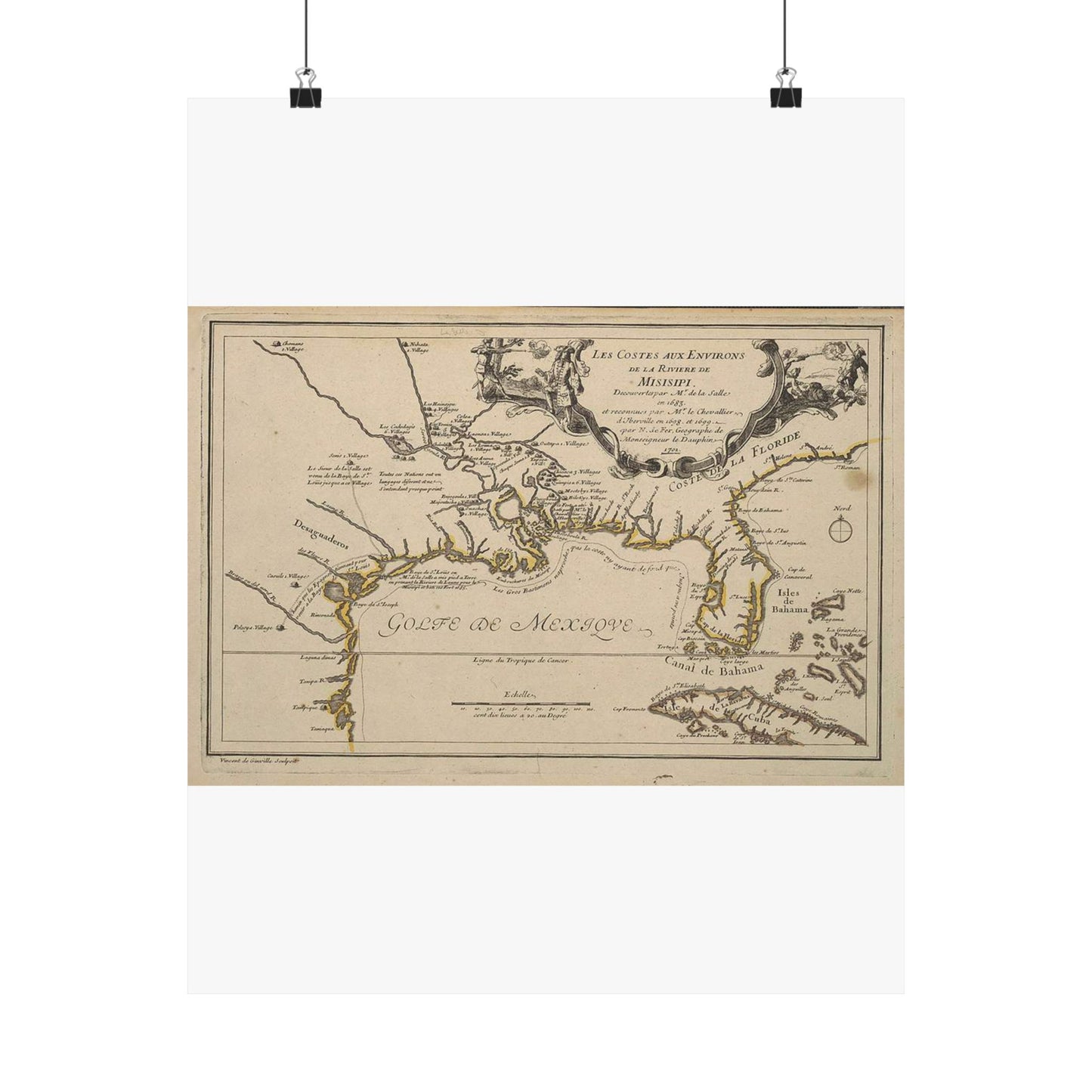 De Fer Les costes aux environs de la riviere de Misisipi 1701 UTA High Quality Matte Wall Art Poster for Home, Office, Classroom