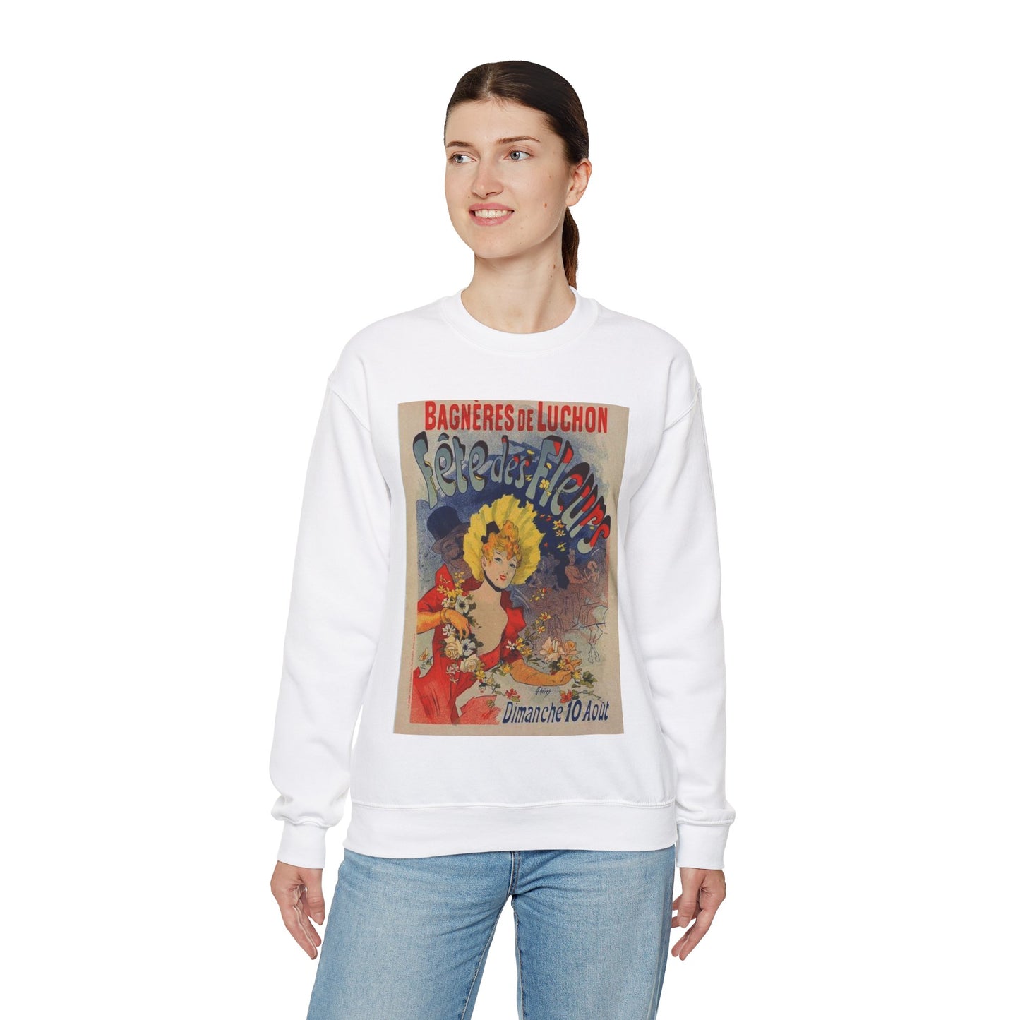 Affiche pour la "Fête des Fleurs de Bagnères-de-Luchon". White Heavy Blend Adult Crew Neck SweatShirt