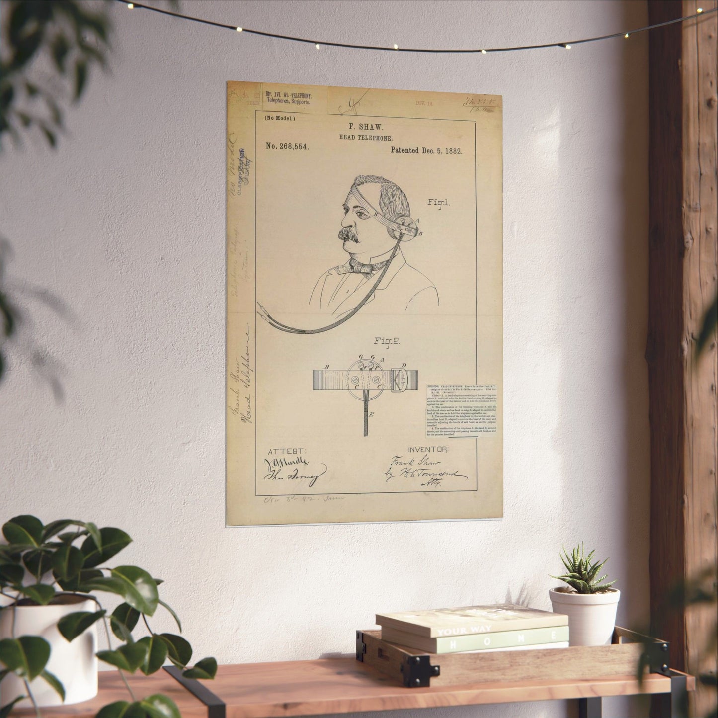 Patent drawing - for F. Shaw's Head Telephone Public domain image High Quality Matte Wall Art Poster for Home, Office, Classroom