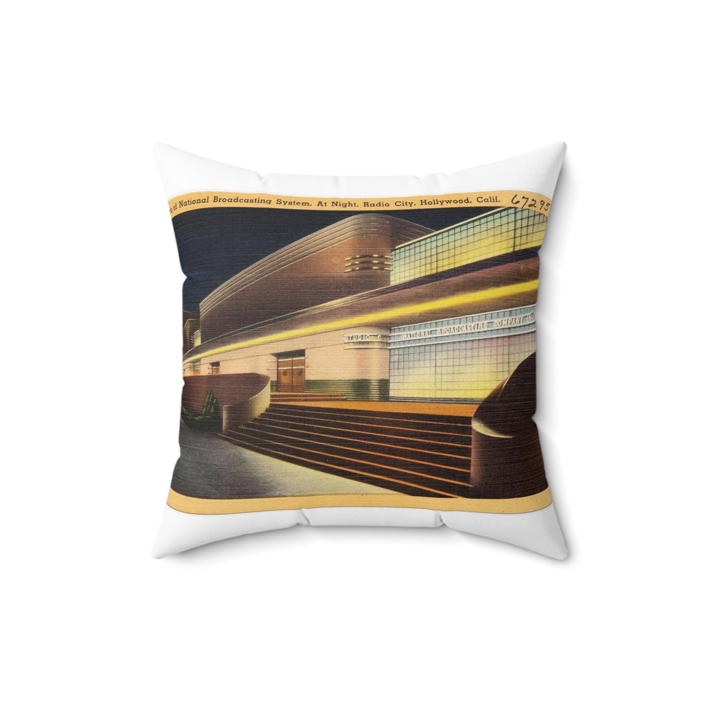 Studio of National Broadcasting System, at night, Radio City, Hollywood, Calif. Decorative Accent Square Pillow