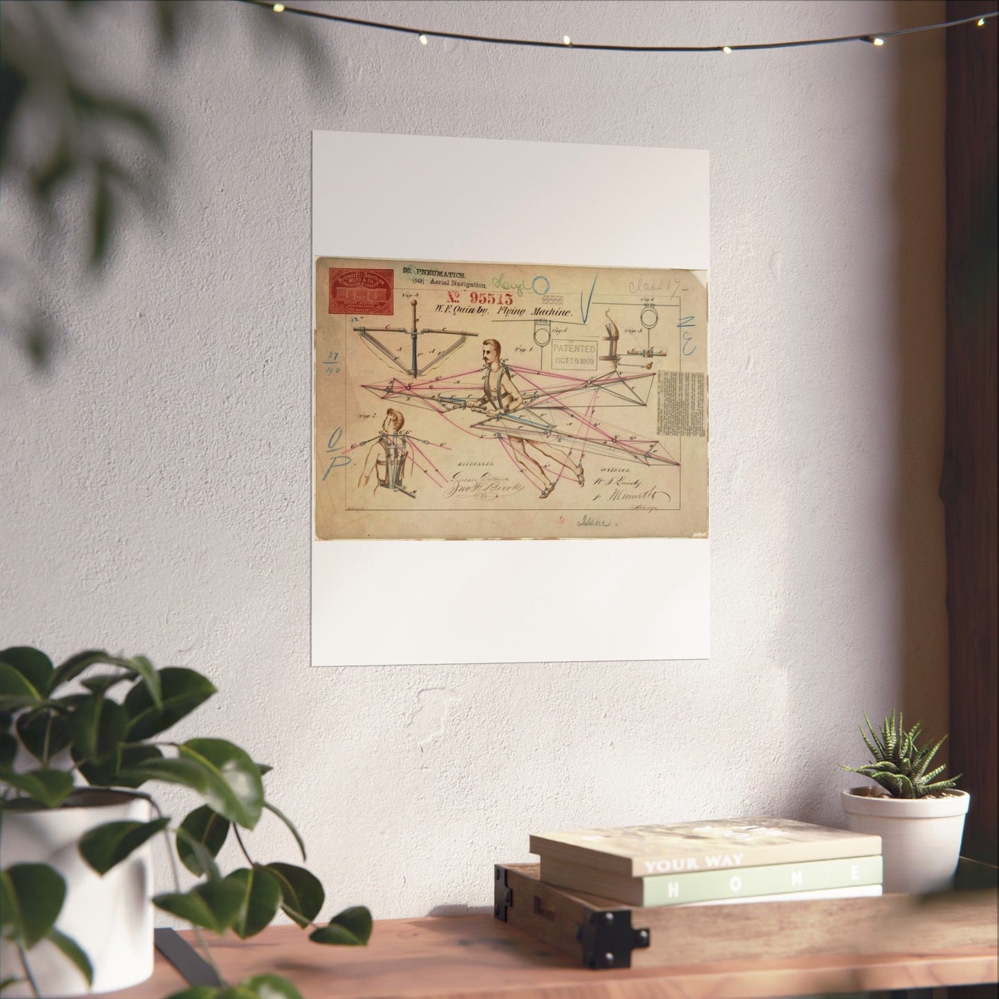 Patent drawing - for a Flying Machine Public domain image High Quality Matte Wall Art Poster for Home, Office, Classroom