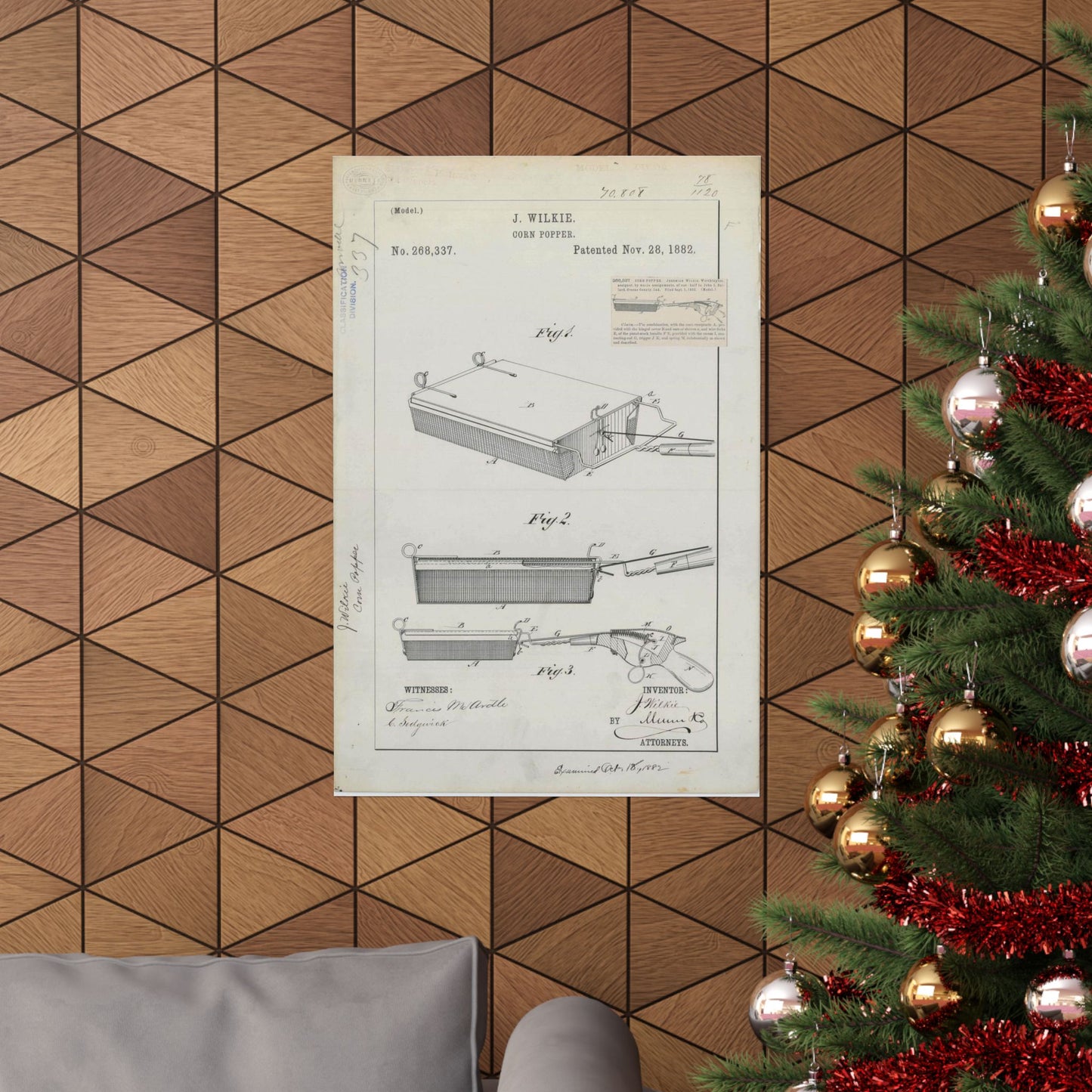 Patent Drawing of Engine - for J. Wilkie's Corn Popper Public domain image High Quality Matte Wall Art Poster for Home, Office, Classroom