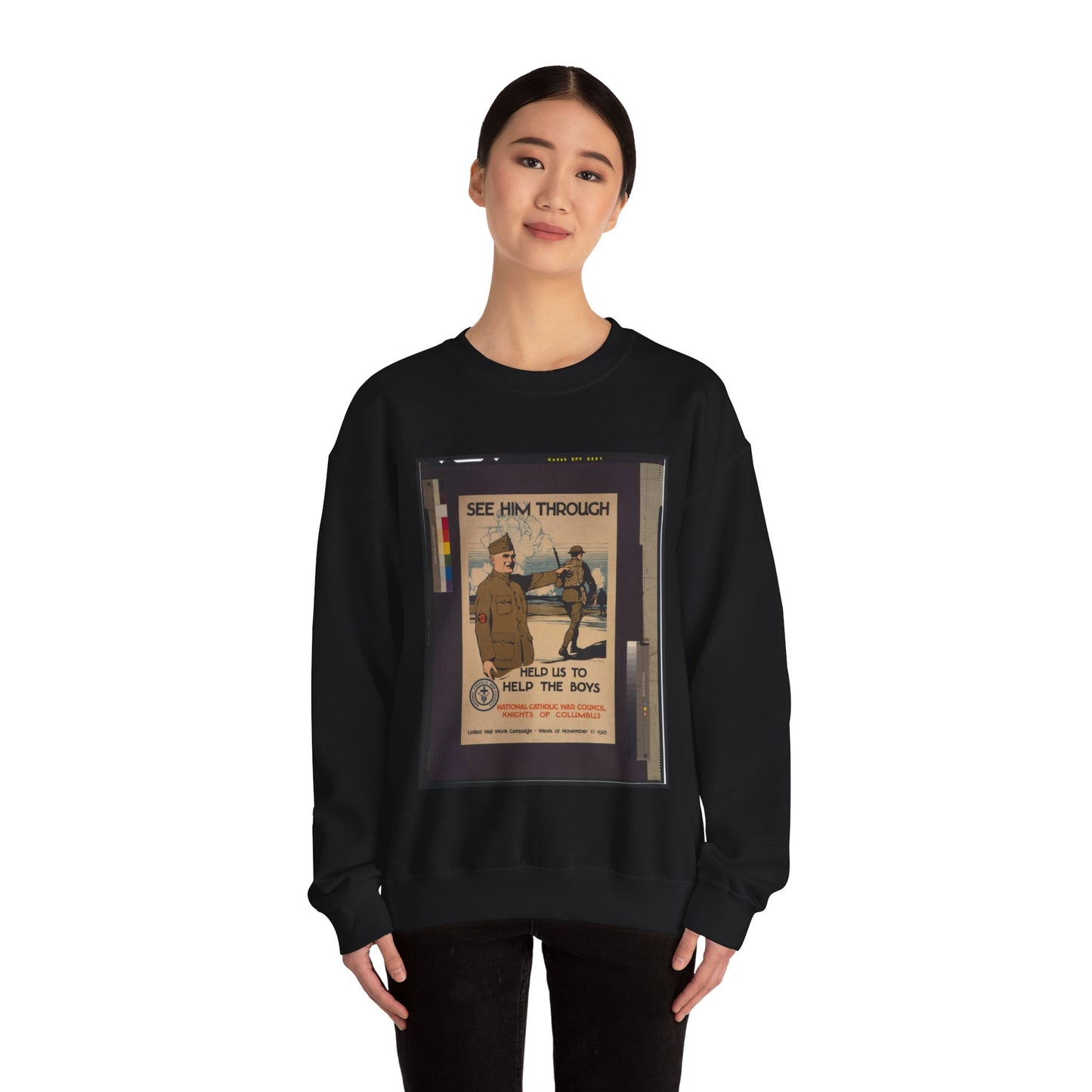 See him through--Help us to help the boys / Burton Rice ; American Lithographic Co., N.Y. Black Heavy Blend Adult Crew Neck SweatShirt