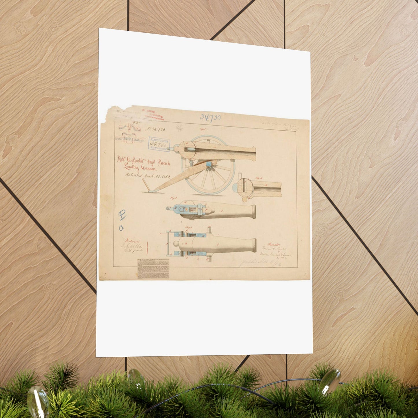 Patent drawing - Drawing of Improved Breech Loading Cannon Public domain image High Quality Matte Wall Art Poster for Home, Office, Classroom