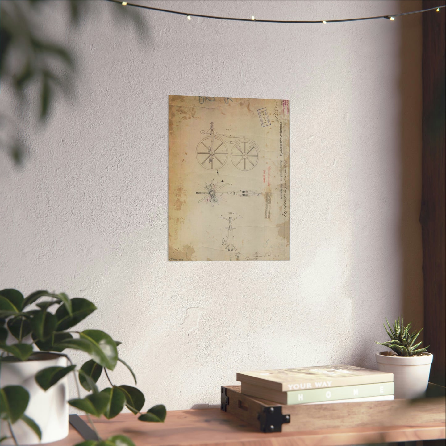 Patent drawing - for Pierre Lallement's Improvement in Velocipedes Public domain image High Quality Matte Wall Art Poster for Home, Office, Classroom