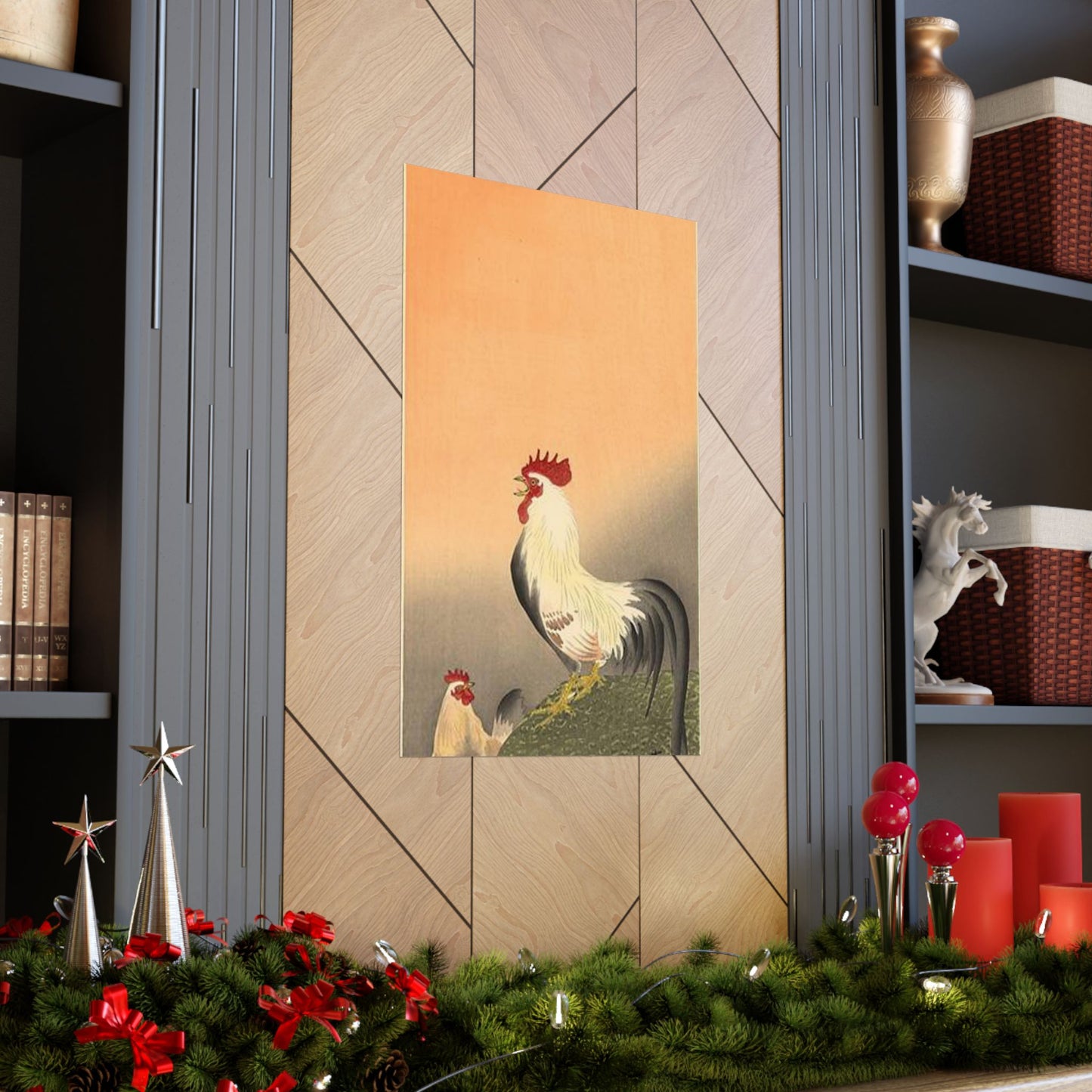 Koson - rooster-and-hen-at-sunrise, Ohara Koson High Quality Matte Wall Art Poster for Home, Office, Classroom