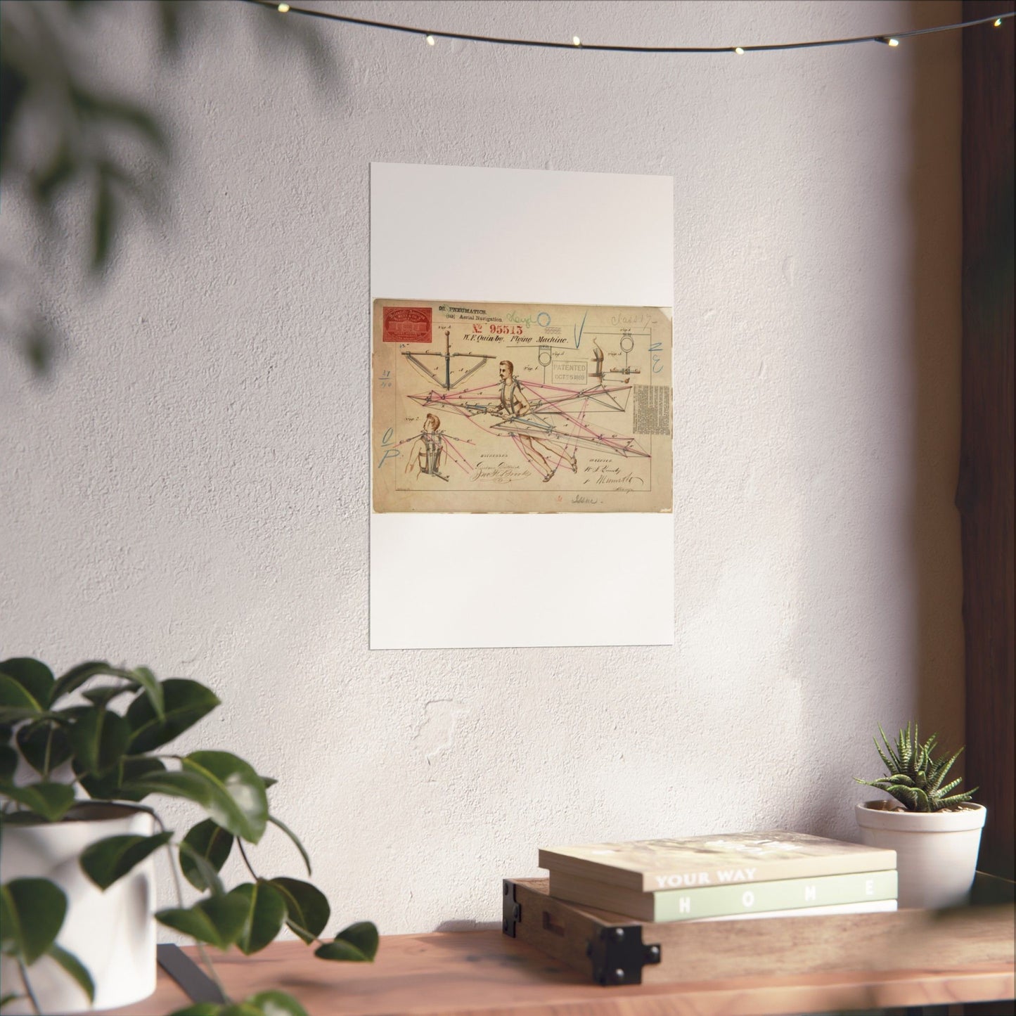 Patent drawing - for a Flying Machine Public domain image High Quality Matte Wall Art Poster for Home, Office, Classroom