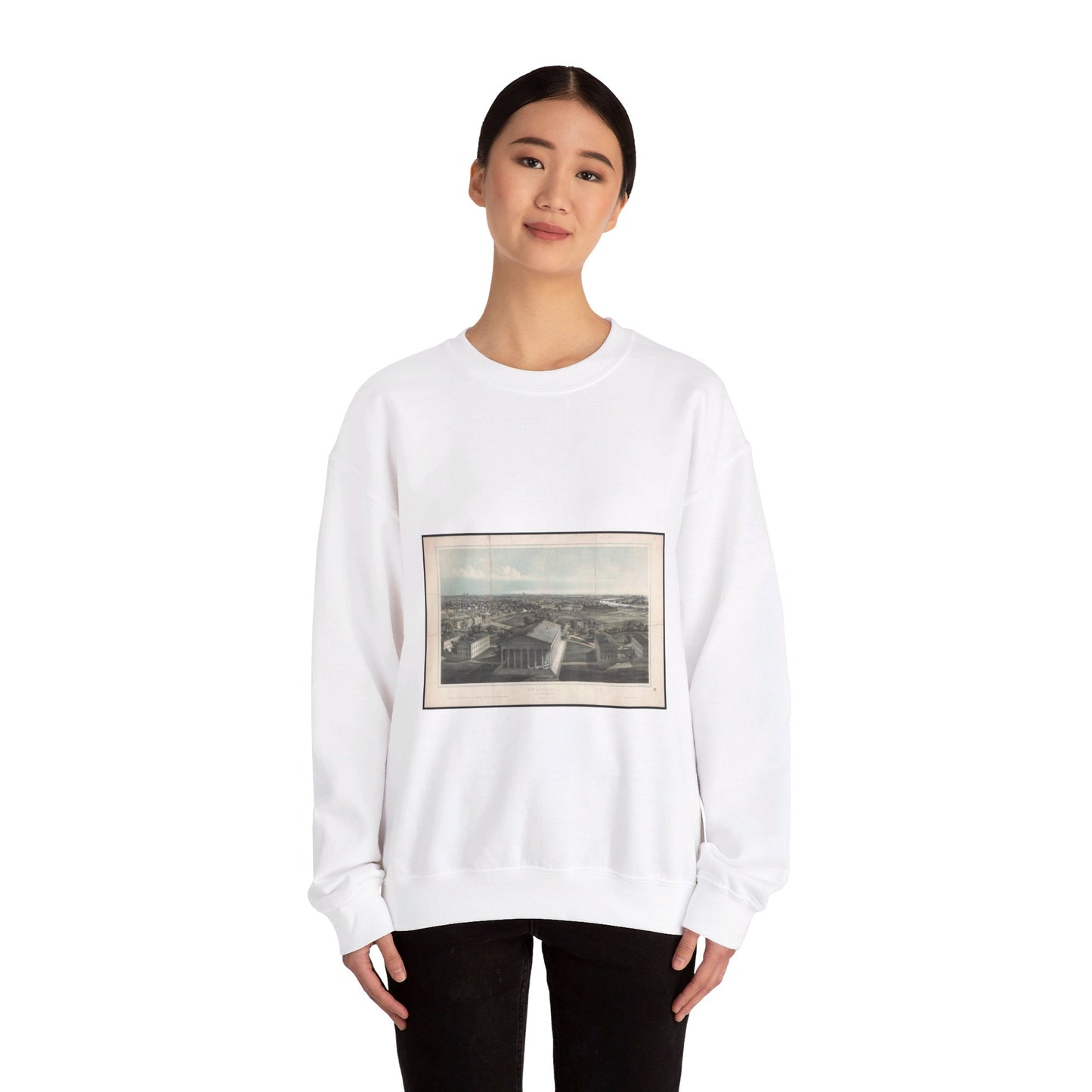 Philadelphia, from Girard College-1850 / J. W. Hill & Smith, del. ; lith. par B. F. Smith Jr. ; printed in tints by F. Michelin. White Heavy Blend Adult Crew Neck SweatShirt