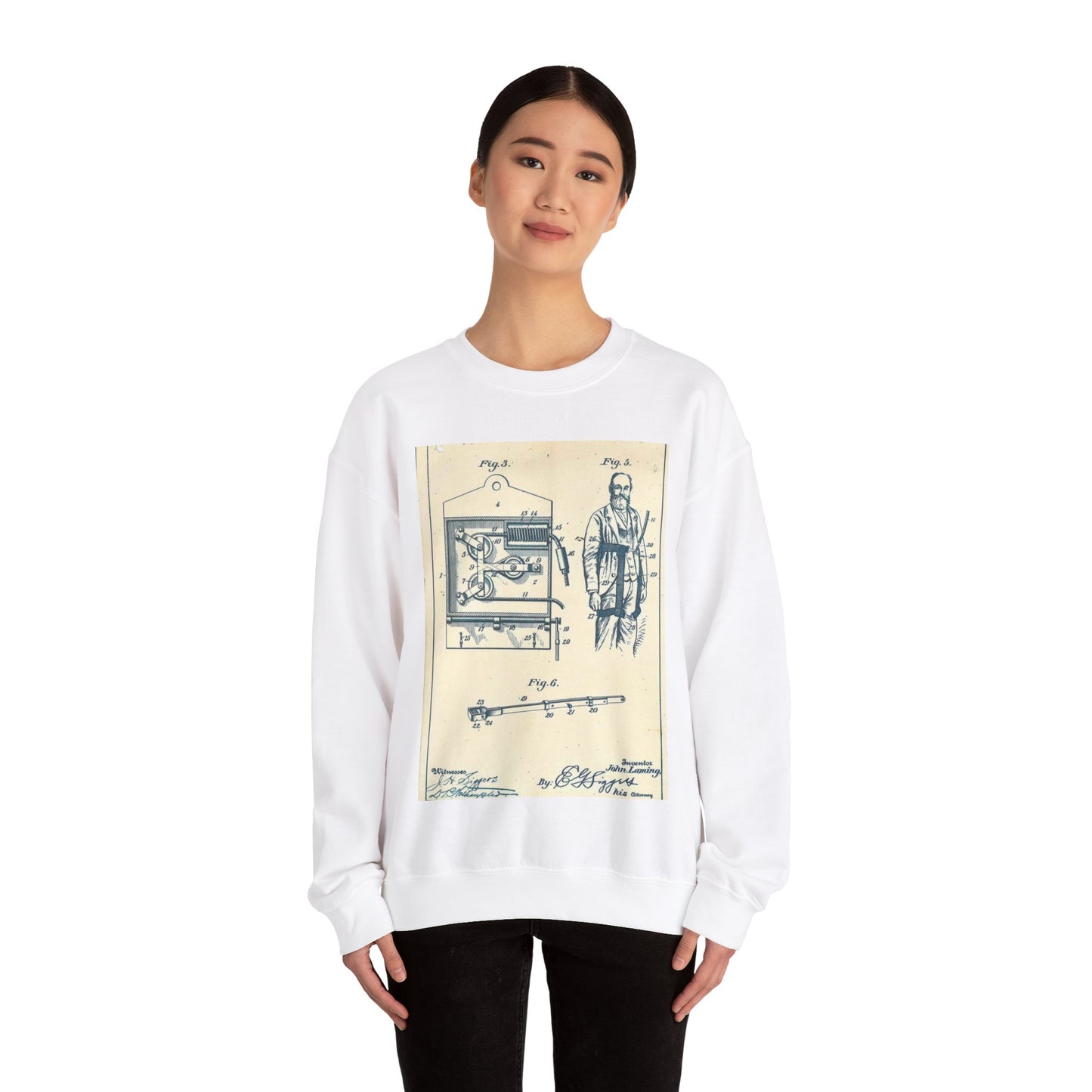 Patent Case File No. 630,902, Fire Escape, Inventor- John Laming - DPLA - 86fd3ca465dbd3fd9720fd06f826af5c (page 14) White Heavy Blend Adult Crew Neck SweatShirt