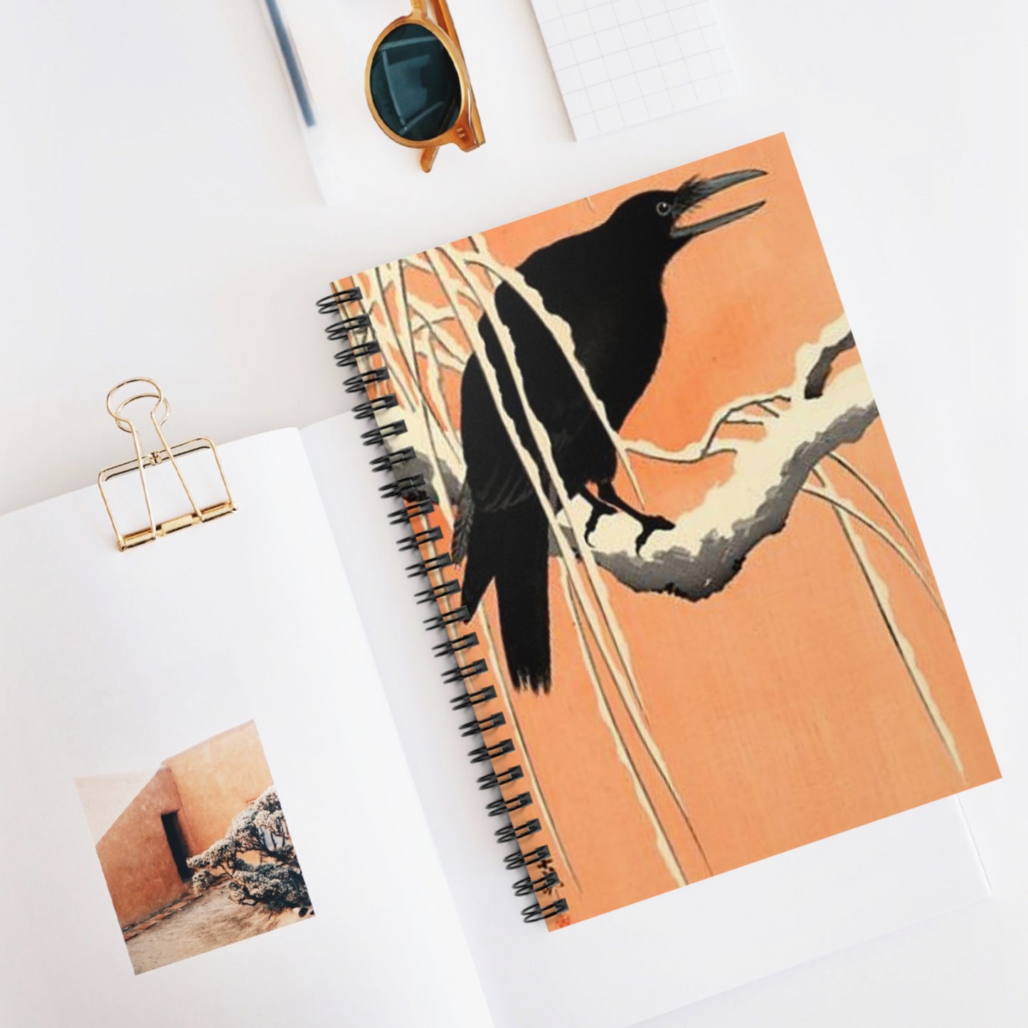Koson - crow, Ohara Koson Spiral Bound Ruled Notebook with Printed Cover