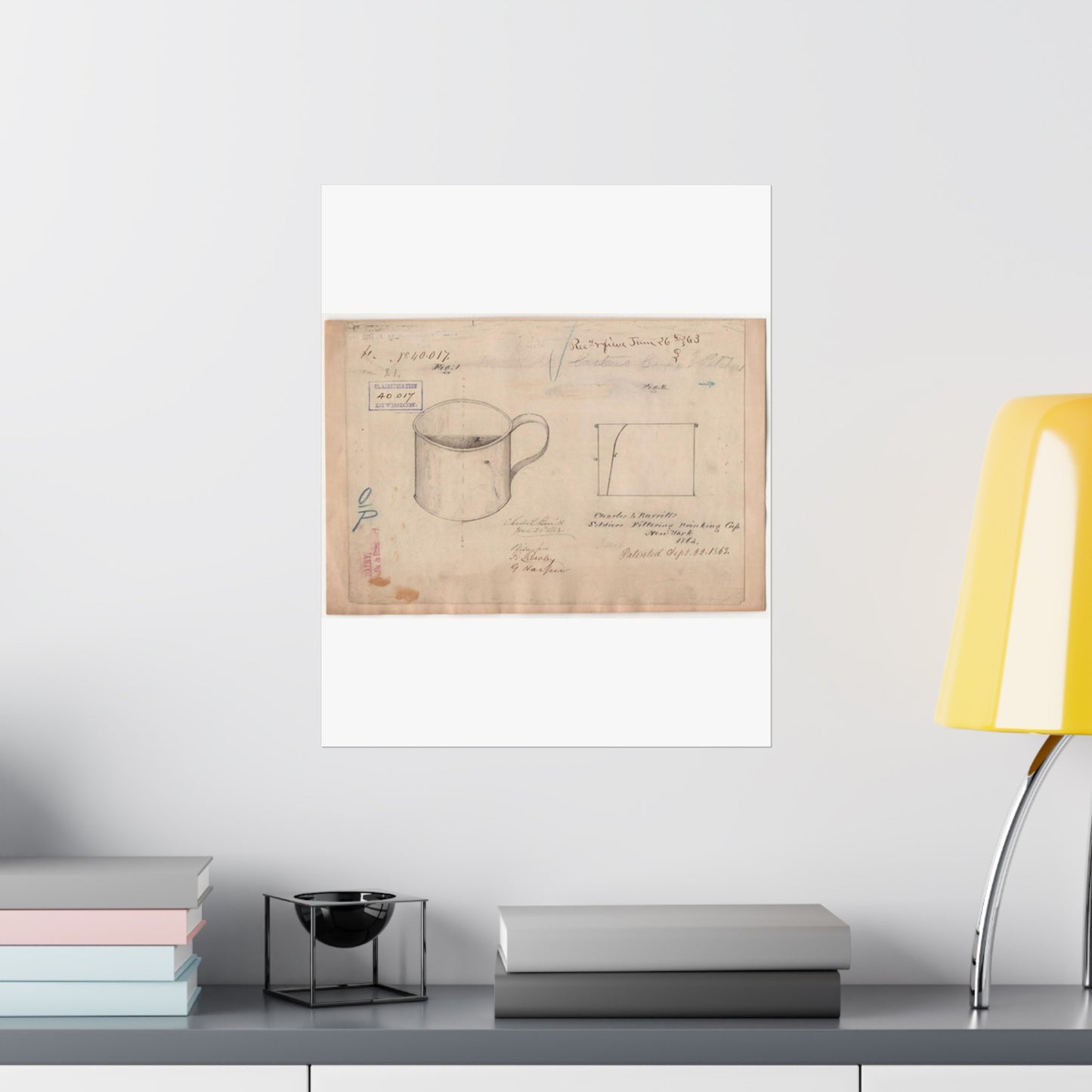 Patent drawing - Drawing of Soldiers Filtering Drinking Cup Public domain image High Quality Matte Wall Art Poster for Home, Office, Classroom