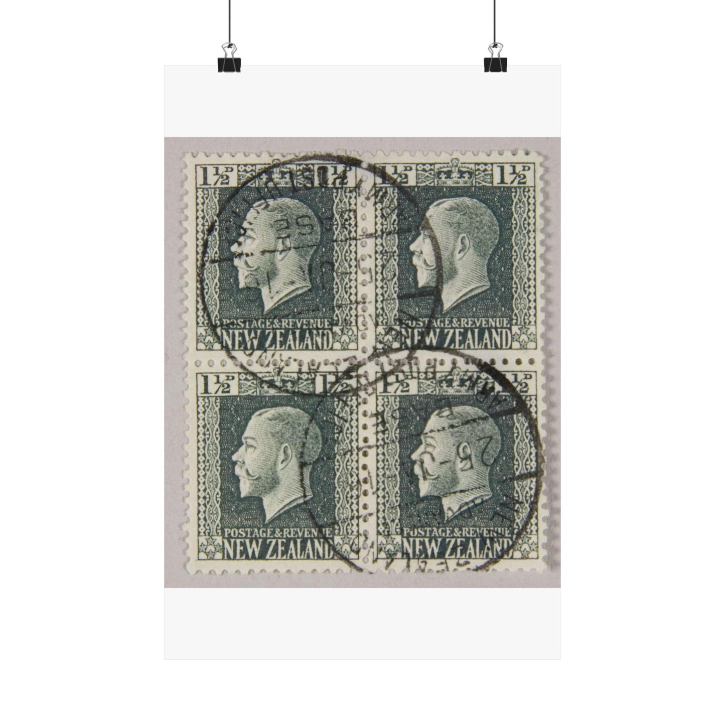 Block of one and a half penny 'King George V' definitive stamps in grey slate High Quality Matte Wall Art Poster for Home, Office, Classroom