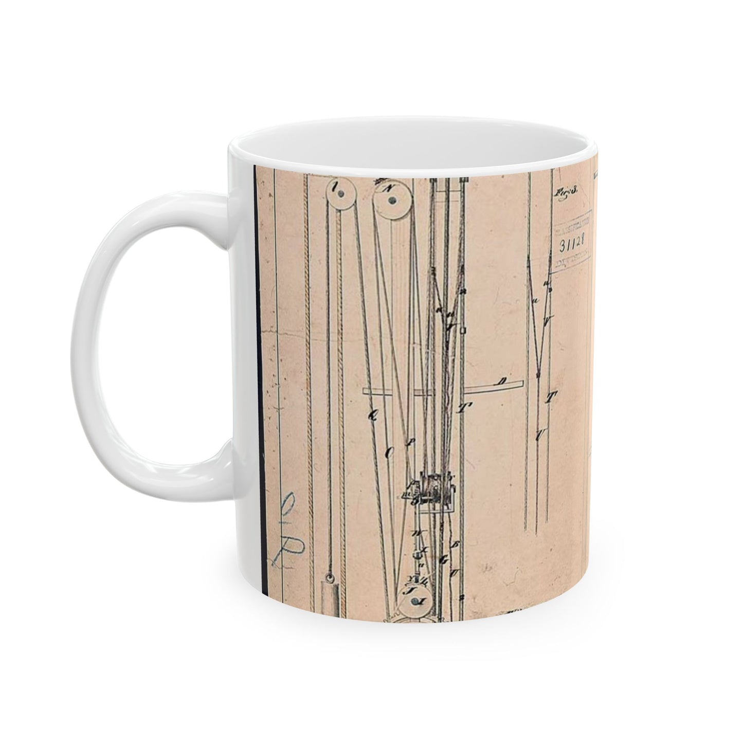 Patent drawing - Elisha Otis's Elevator Public domain image Beautiful Novelty Ceramic Coffee Mug 11oz