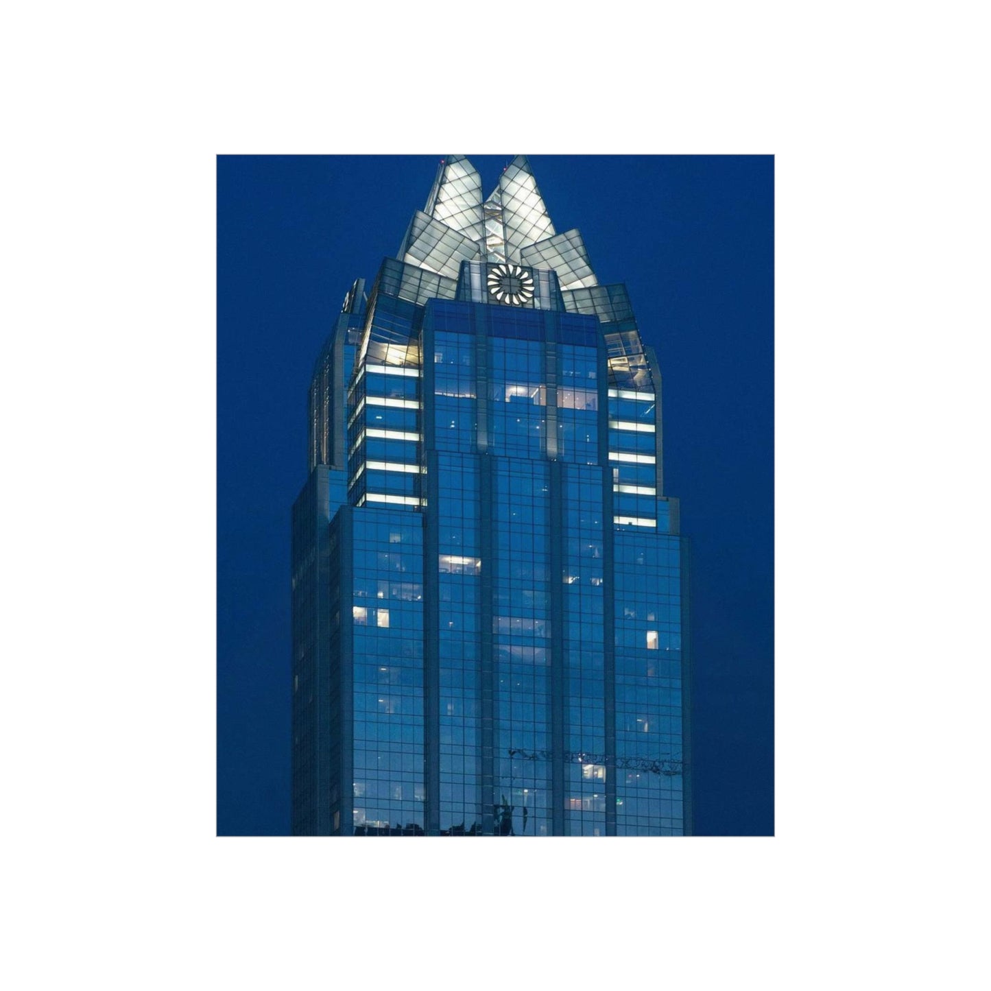 The upper reaches of Frost Bank Tower, a prominent Austin, Texas, skyscraper High Quality Matte Wall Art Poster for Home, Office, Classroom