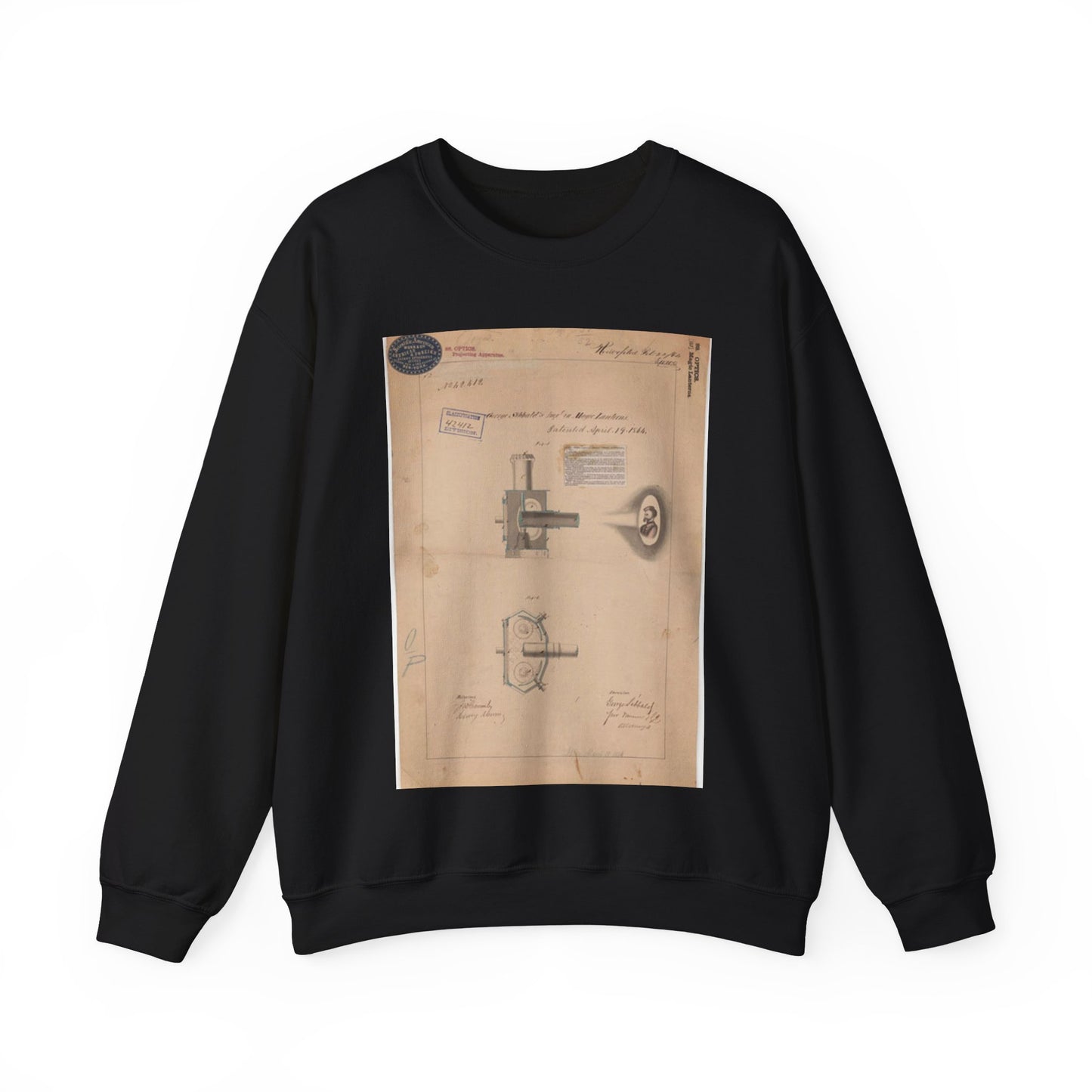 Patent drawing - Drawing of Improvement in Magic Lanterns Public domain image Black Heavy Blend Adult Crew Neck SweatShirt