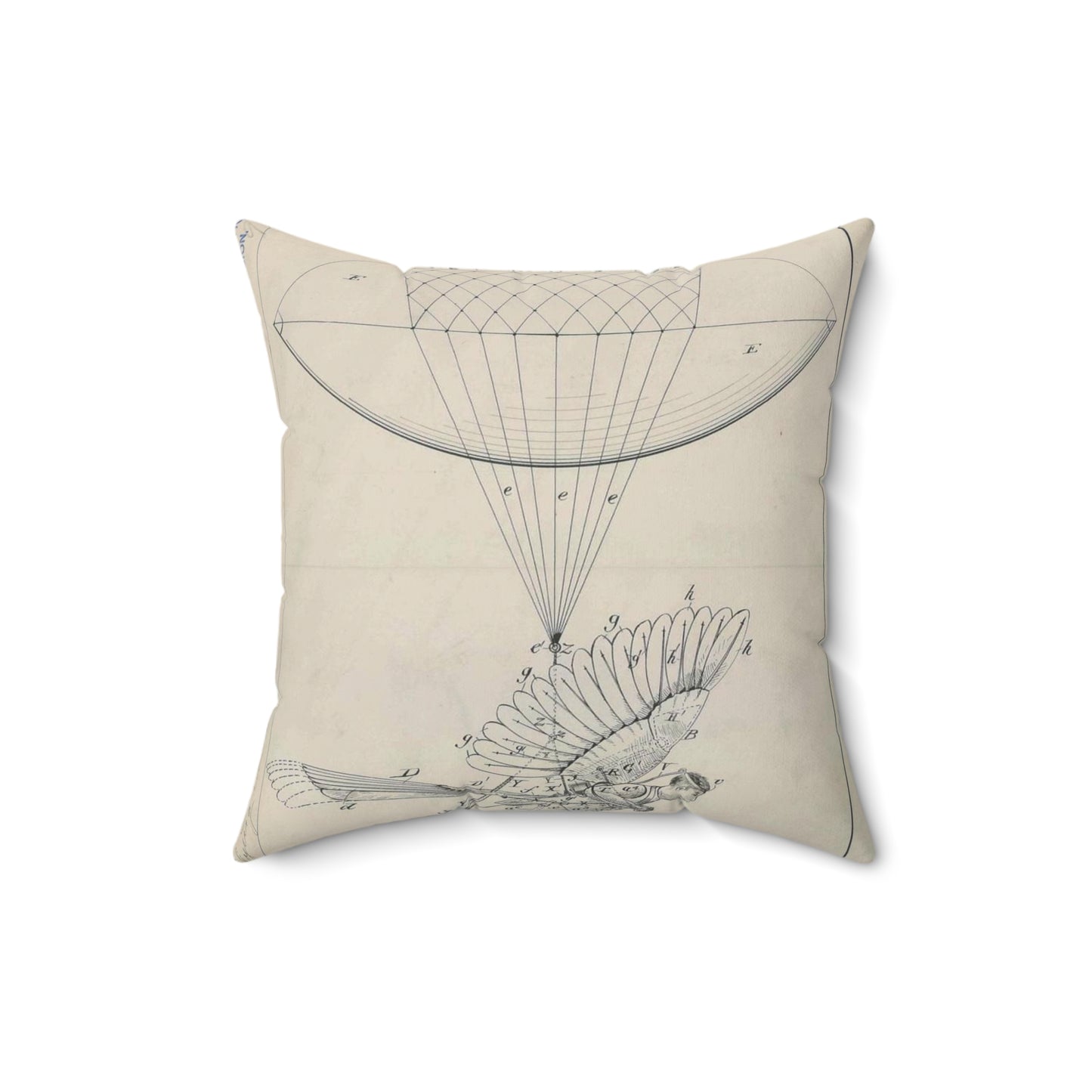 Patent drawing - for R. J. Spalding's Flying Machine Public domain image Decorative Accent Square Pillow