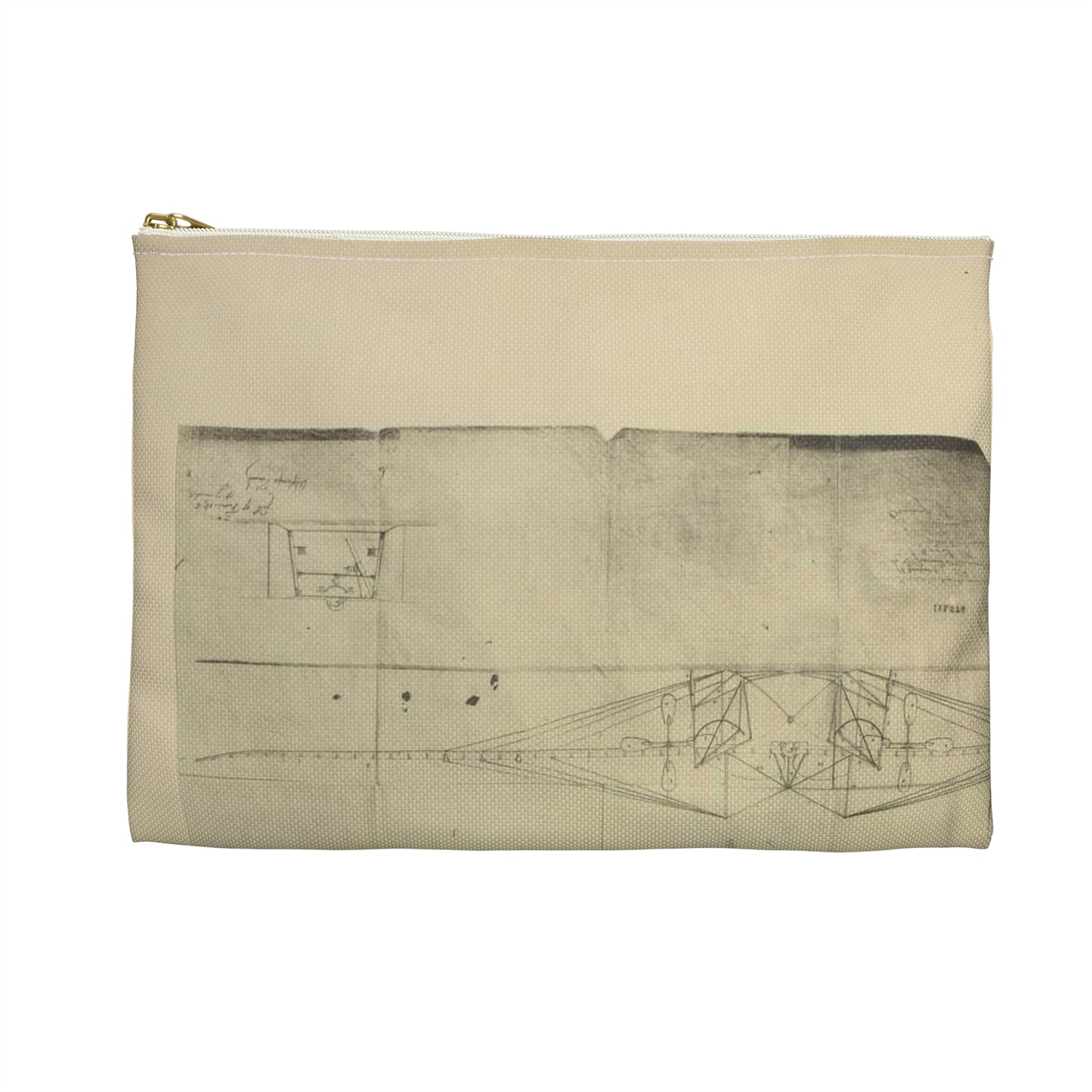 Patent drawing - Planche I et II du brevet n° 111.574 pris en France le 16 février 1876, par Penaud et Gauchot, pour «Un aéro-plane ou appareil aérien volant». Public domain image Large Organizer Pouch with Black Zipper