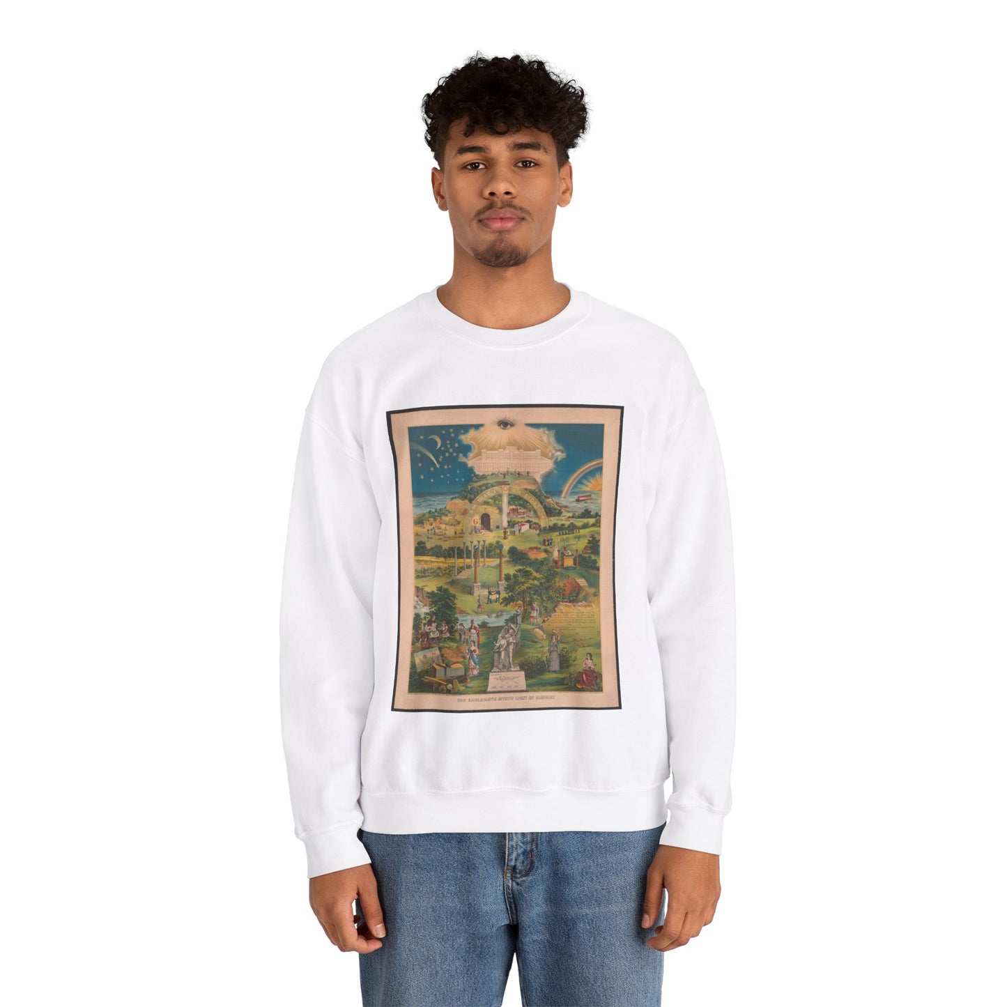 Our emblematic mystic light of masonry White Heavy Blend Adult Crew Neck SweatShirt