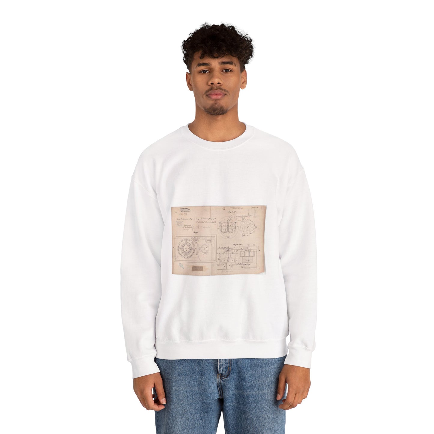 Patent drawing - Drawing of Improvements in Magneto-electric Telegraphs Public domain image White Heavy Blend Adult Crew Neck SweatShirt