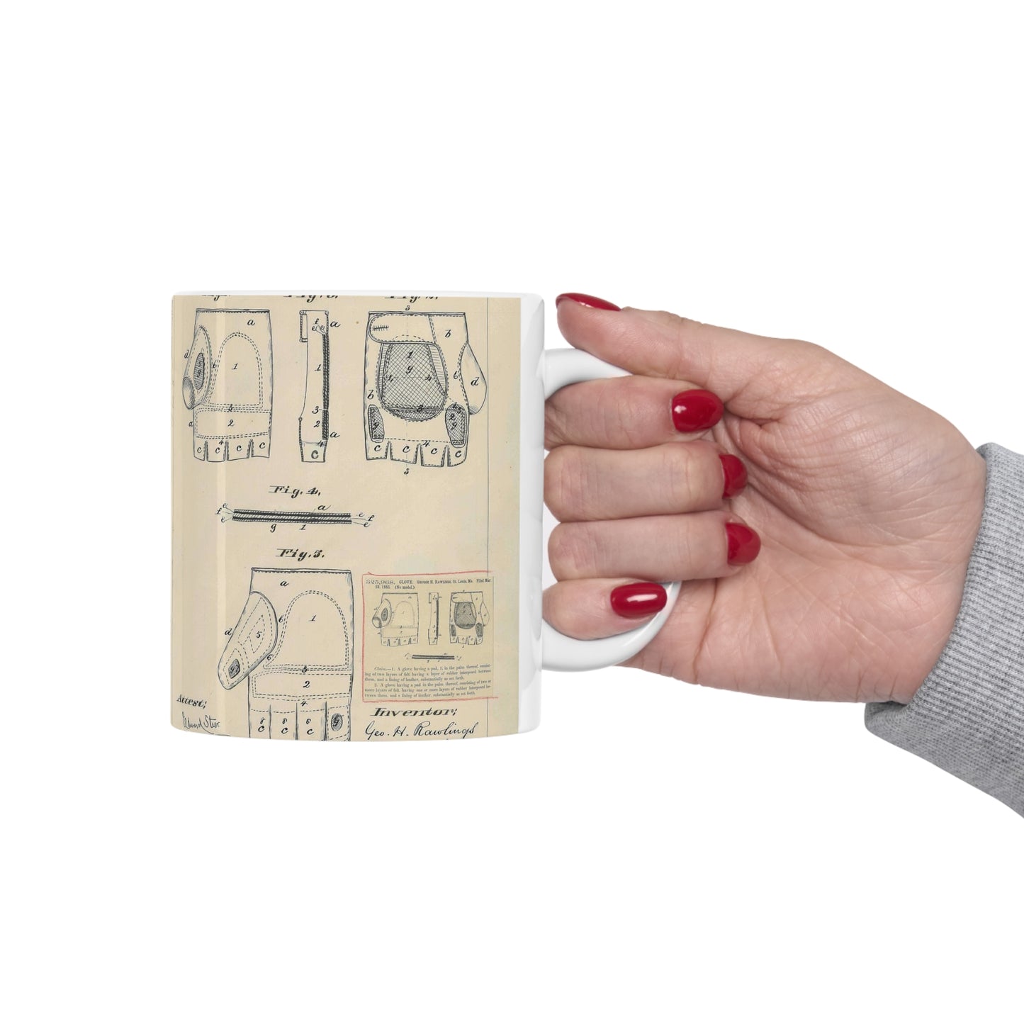 Patent drawing - Drawing for a "Base Ball Glove" Public domain image Beautiful Novelty Ceramic Coffee Mug 11oz