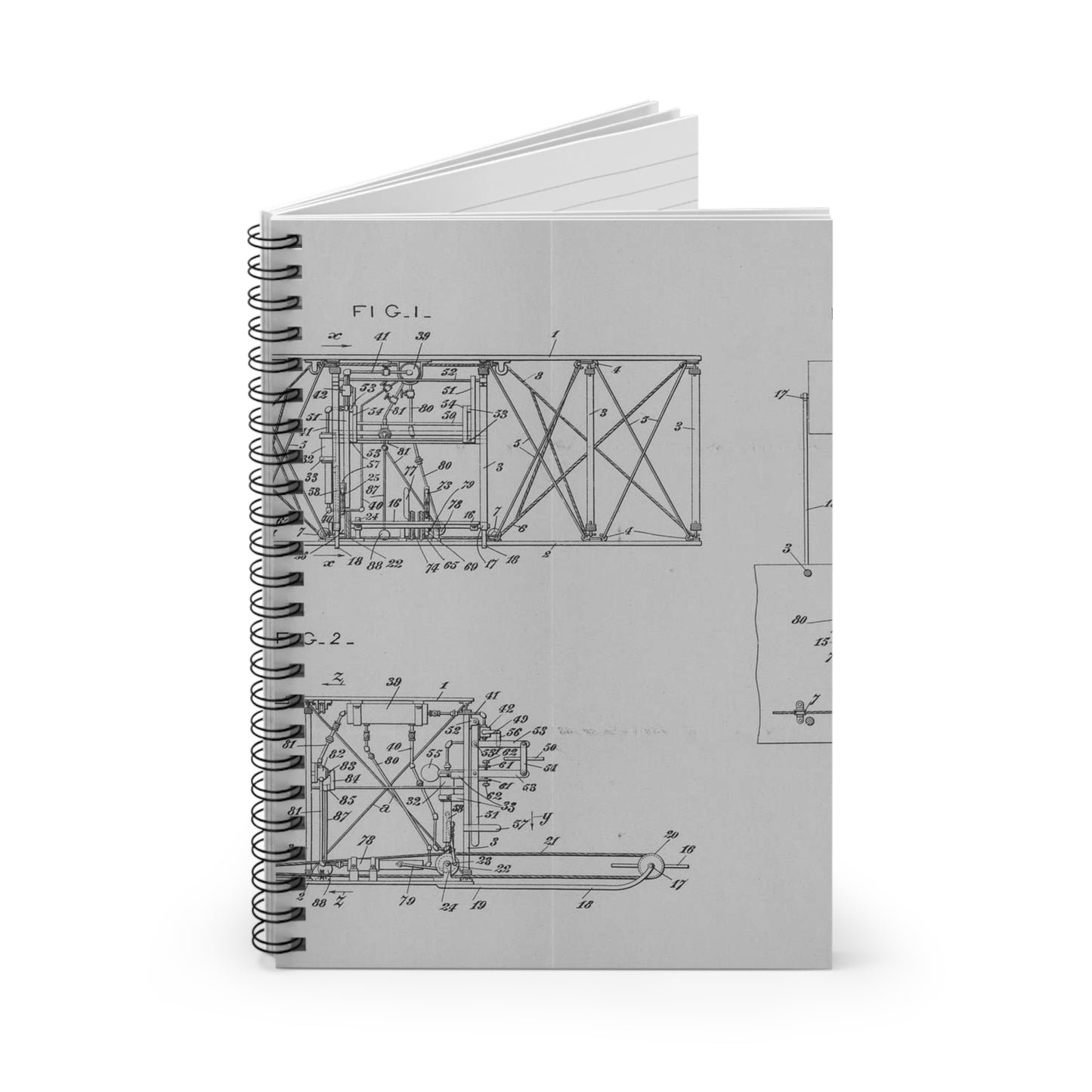 Patent drawing - Subject File: Patents--By Wright Brothers--USA--filed 10 February 1908, patented 14 October 1913 Public domain image Spiral Bound Ruled Notebook with Printed Cover