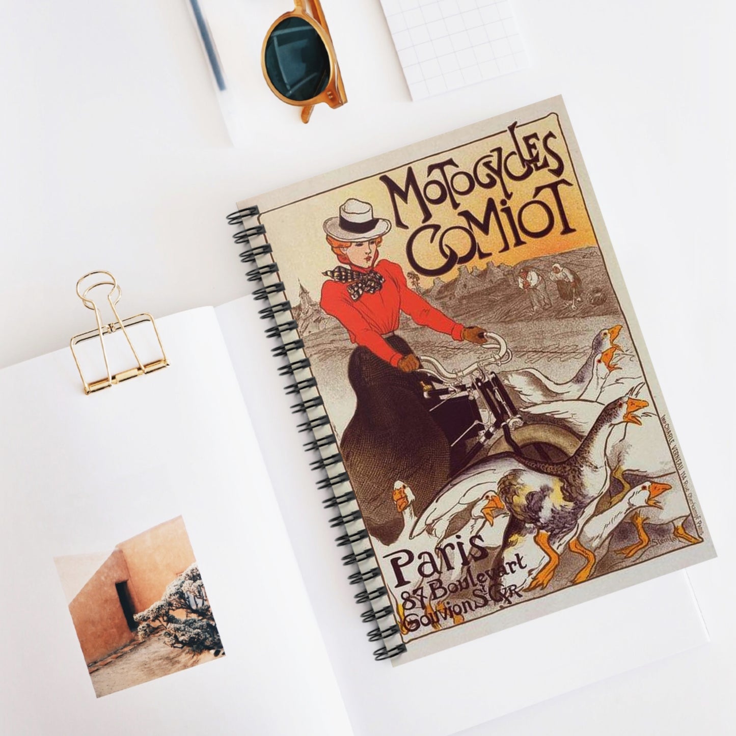 Affiche pour les "Motocycles Comiot". Spiral Bound Ruled Notebook with Printed Cover