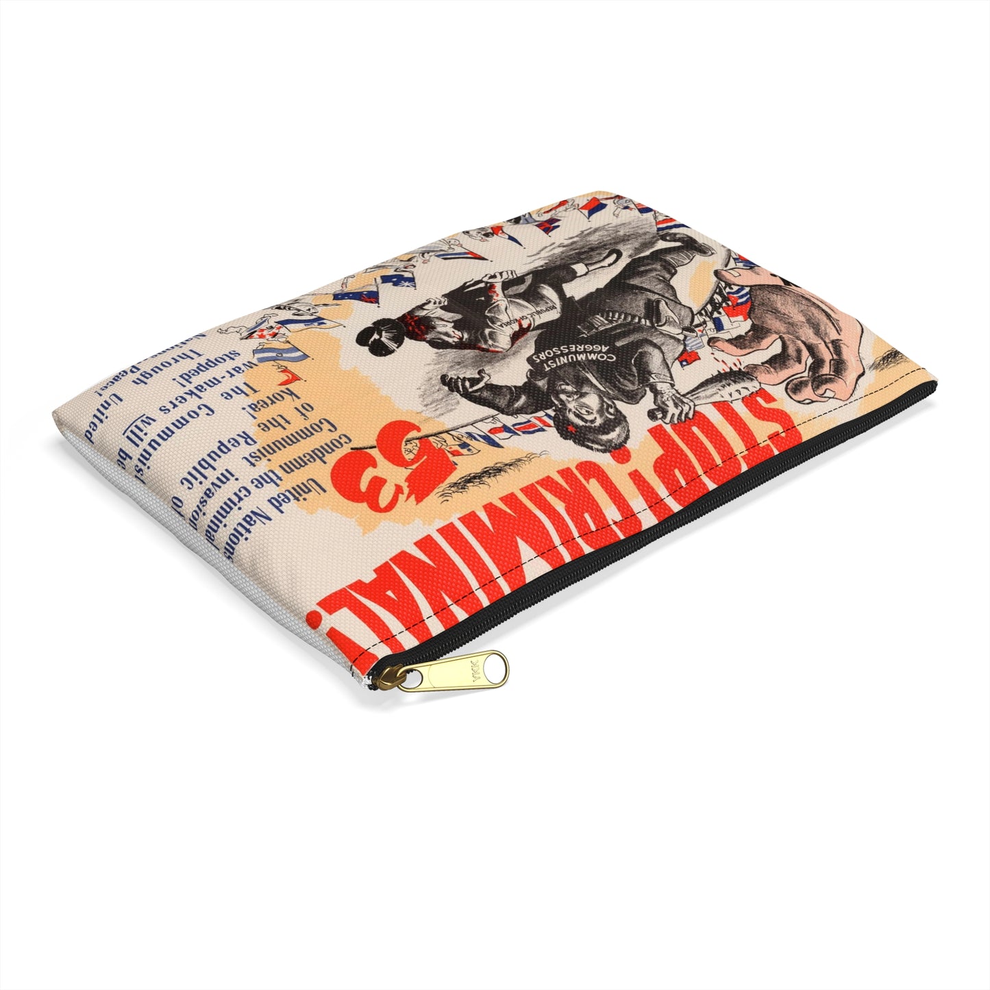 Stop Criminal!, Cold War American Propaganda poster Large Organizer Pouch with Black Zipper