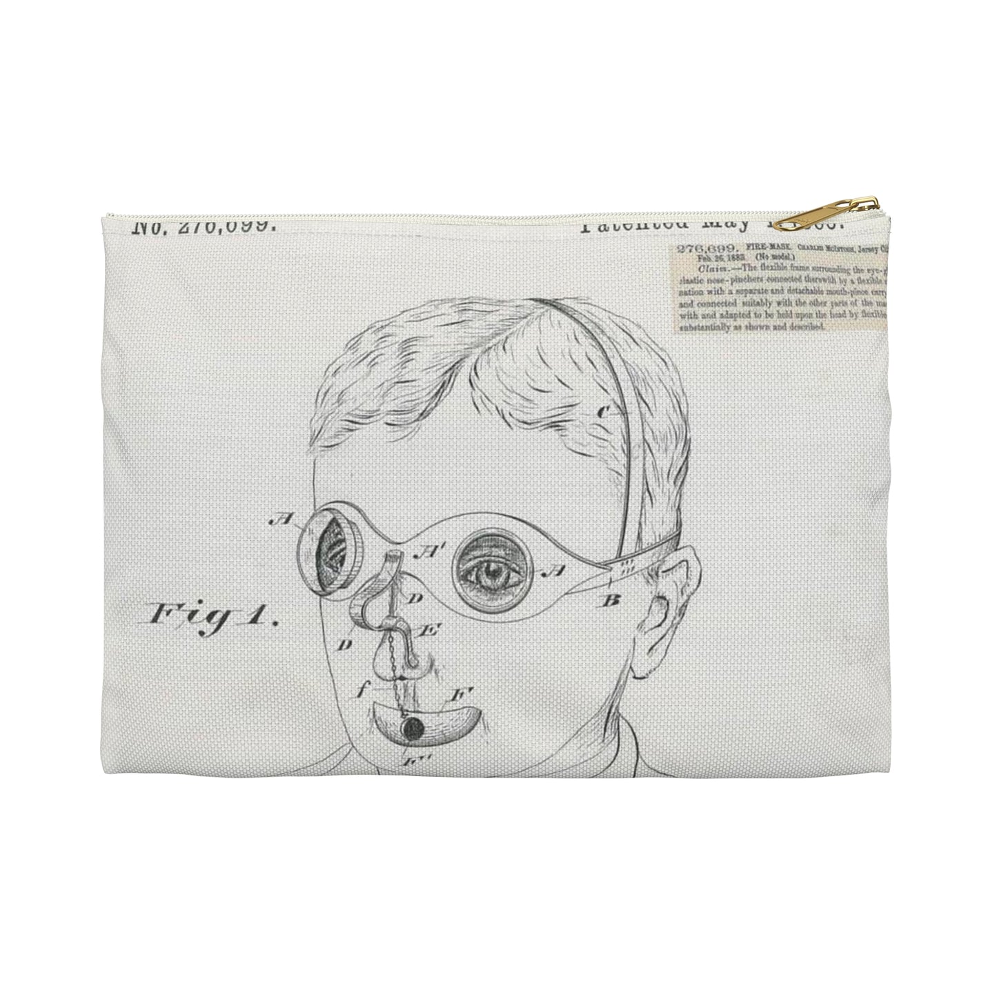 Patent drawing - for C. McIntosh's Fire Mask Public domain image Large Organizer Pouch with Black Zipper