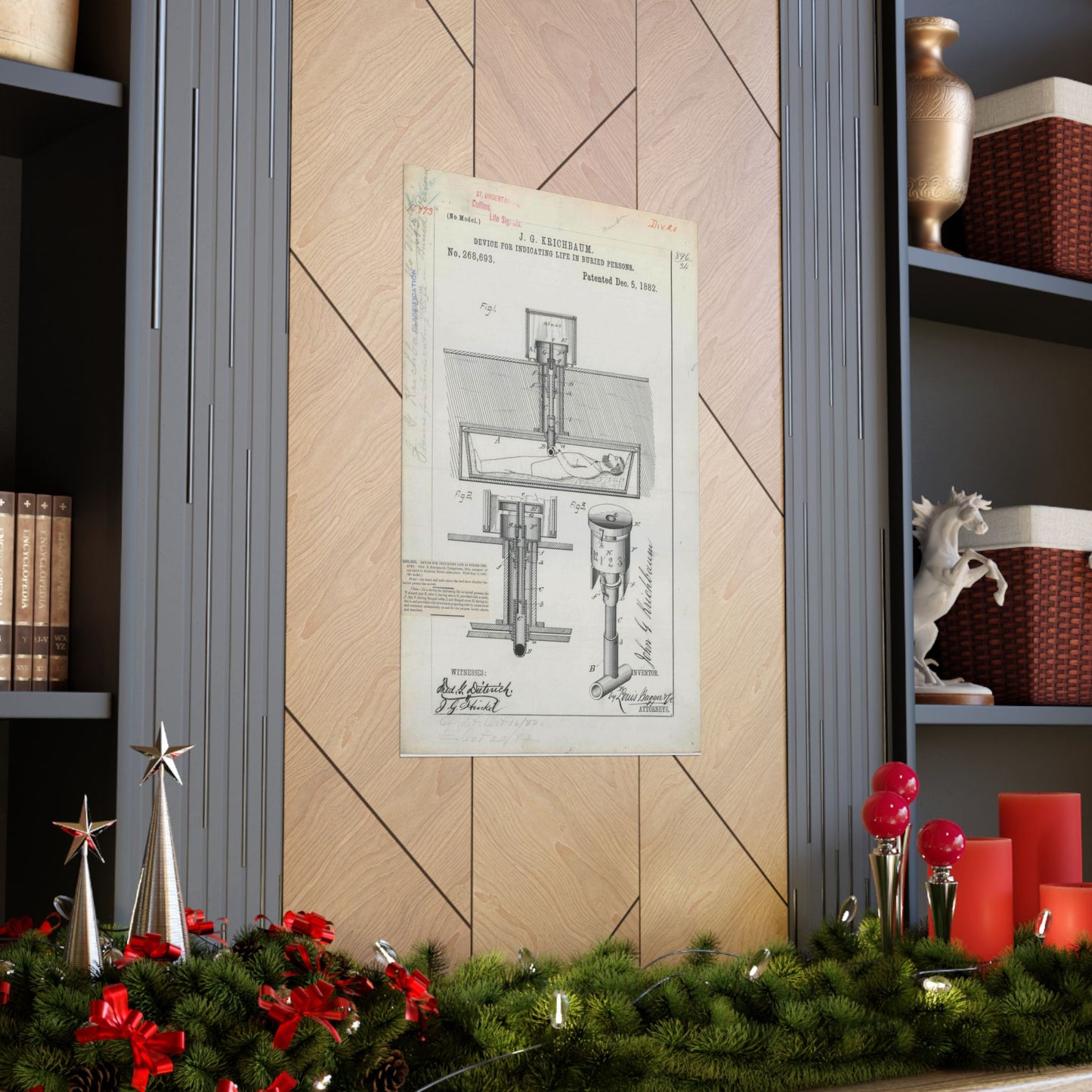 Patent drawing - for J. G. Krichbaum's Device for Indicating Life in Buried Persons Public domain image High Quality Matte Wall Art Poster for Home, Office, Classroom