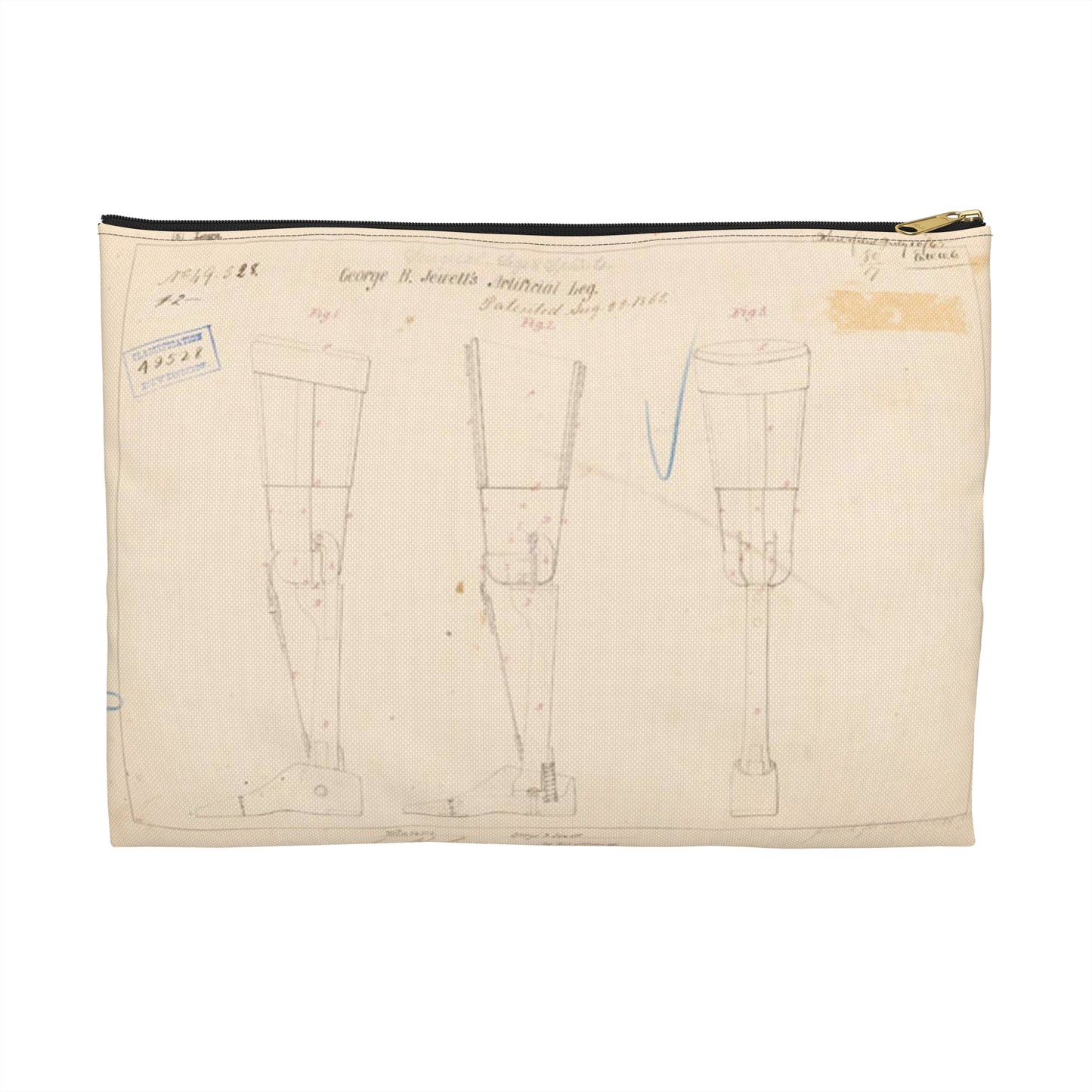 Patent drawing - Drawing of Artificial Leg Public domain image Large Organizer Pouch with Black Zipper