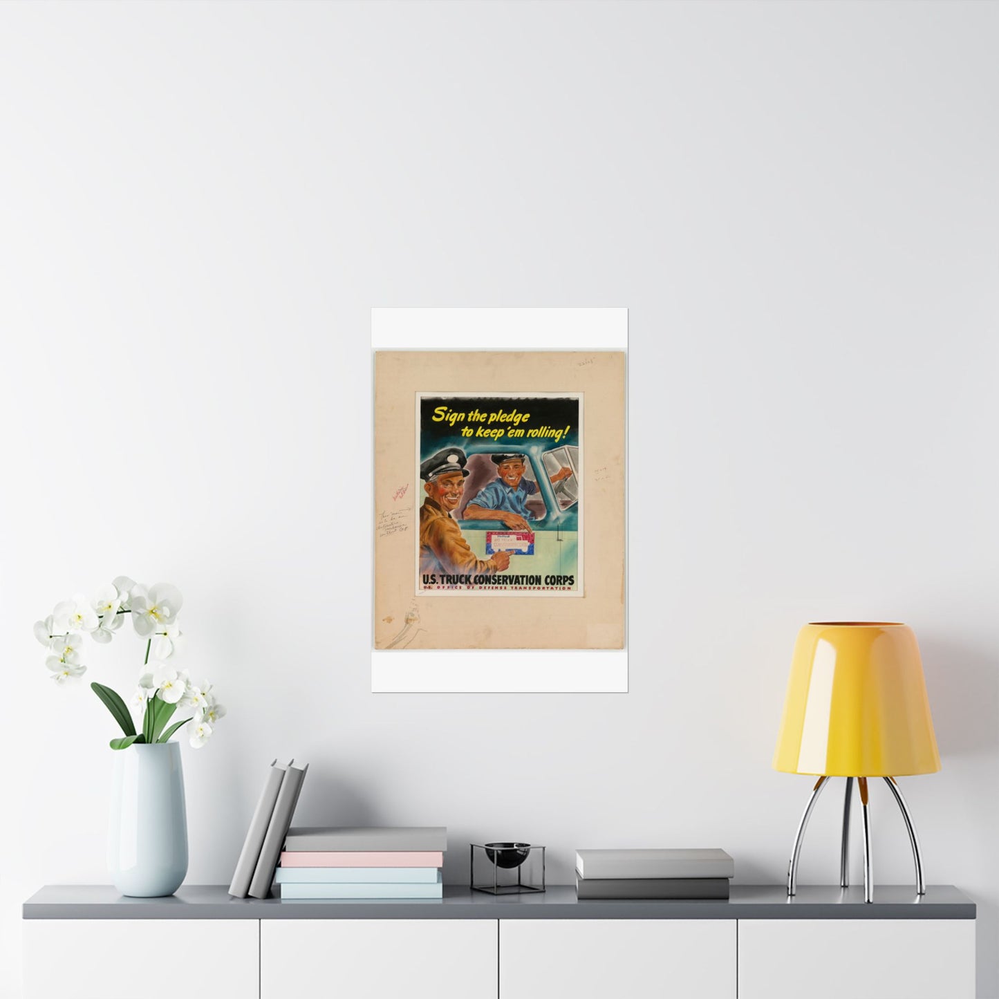 Sign the pledge to keep'em rolling! U.S. Truck Conservation Corps - U.S. Office of Defense Transportation High Quality Matte Wall Art Poster for Home, Office, Classroom