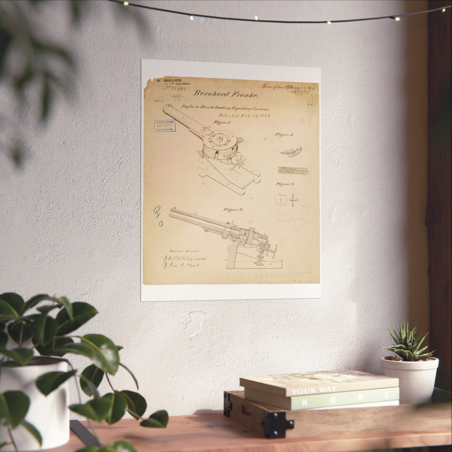 Patent drawing - Drawing of Improvements in Breech-Loading Repeating Cannon Public domain image High Quality Matte Wall Art Poster for Home, Office, Classroom