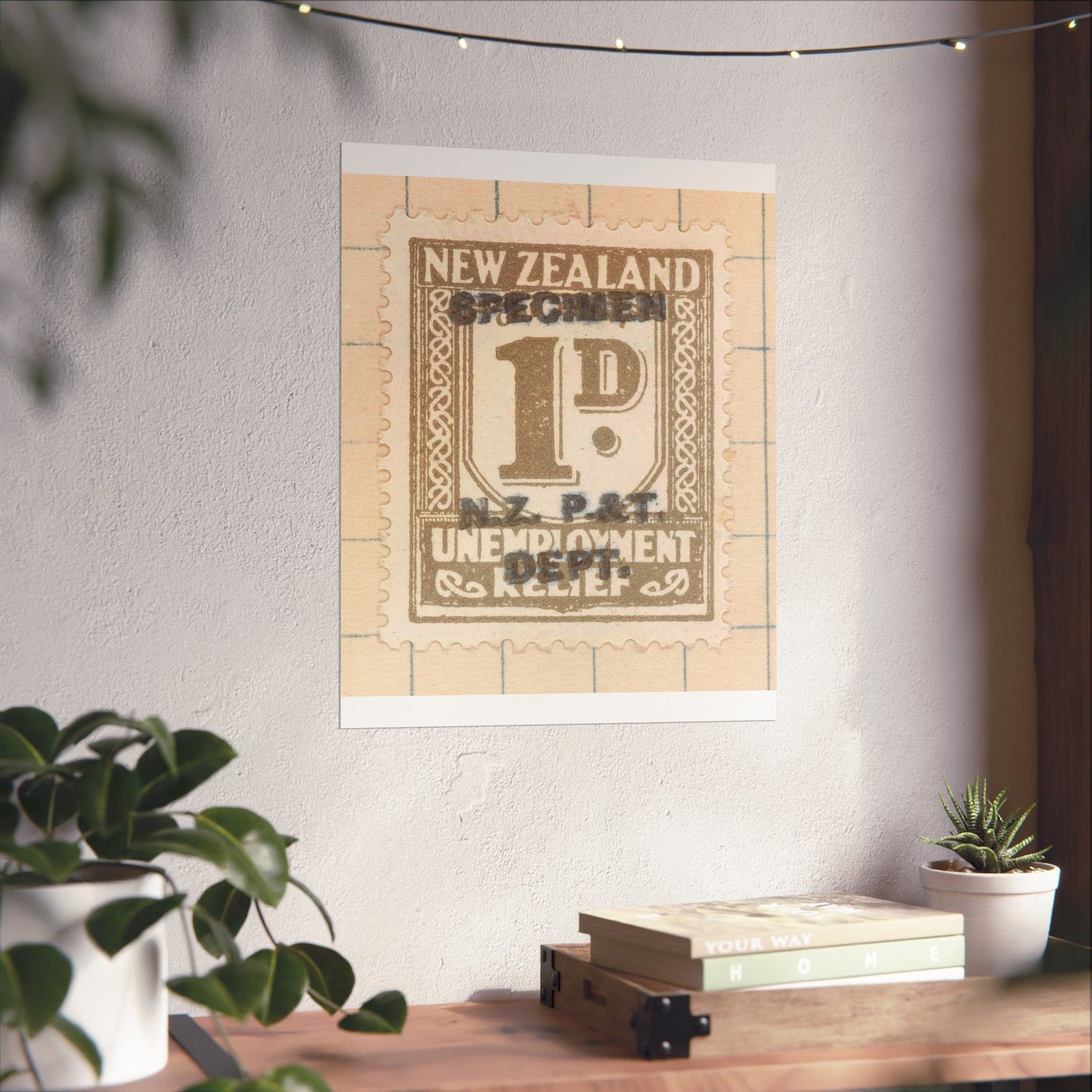 One penny Unemployment Relief stamp overprinted 'Specimen' High Quality Matte Wall Art Poster for Home, Office, Classroom